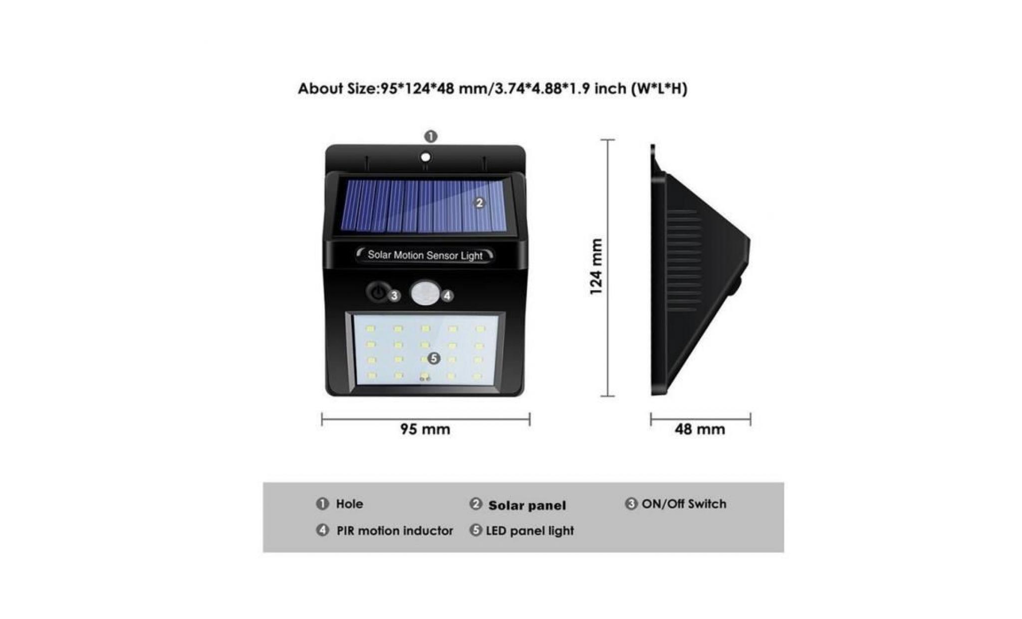 4pcs  wireless solar powered 20 leds solaire imperméable à l'eau capteur de mouvement outdoor fence garden light pathway +porte clés pas cher