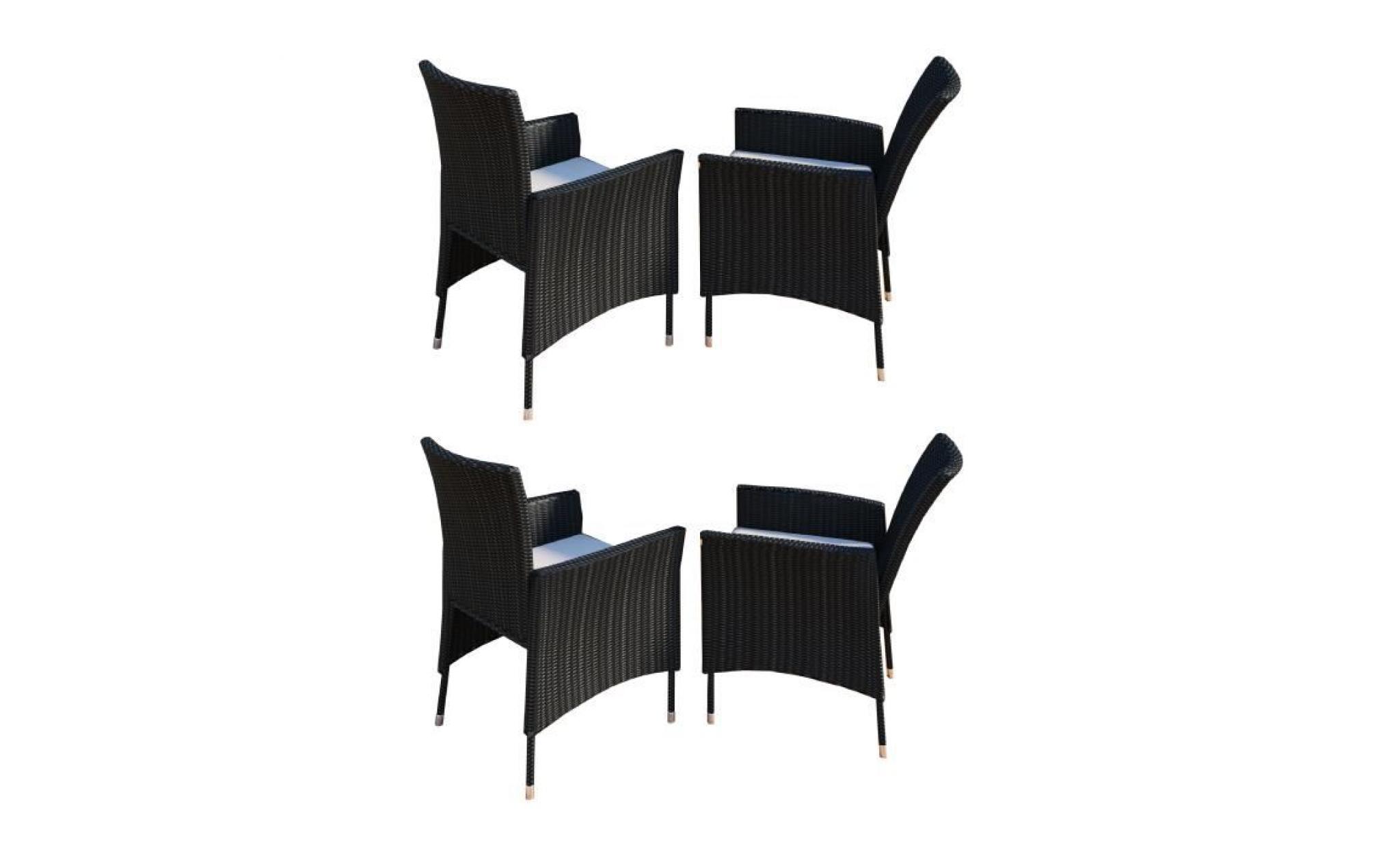 4x chaise de jardin rotin avec coussin noir