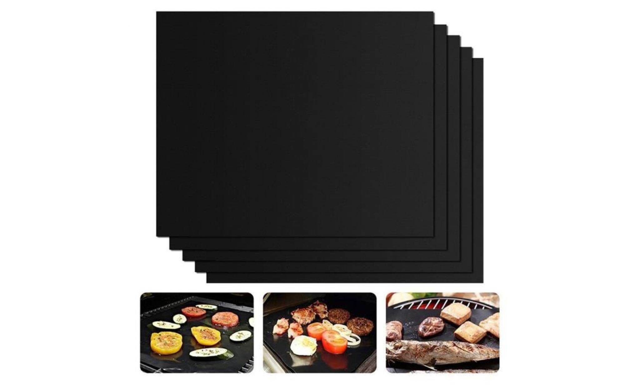 5 pcs tapis haute qualité antiadhésif et résistant à la chaleur pour barbecue (noir)