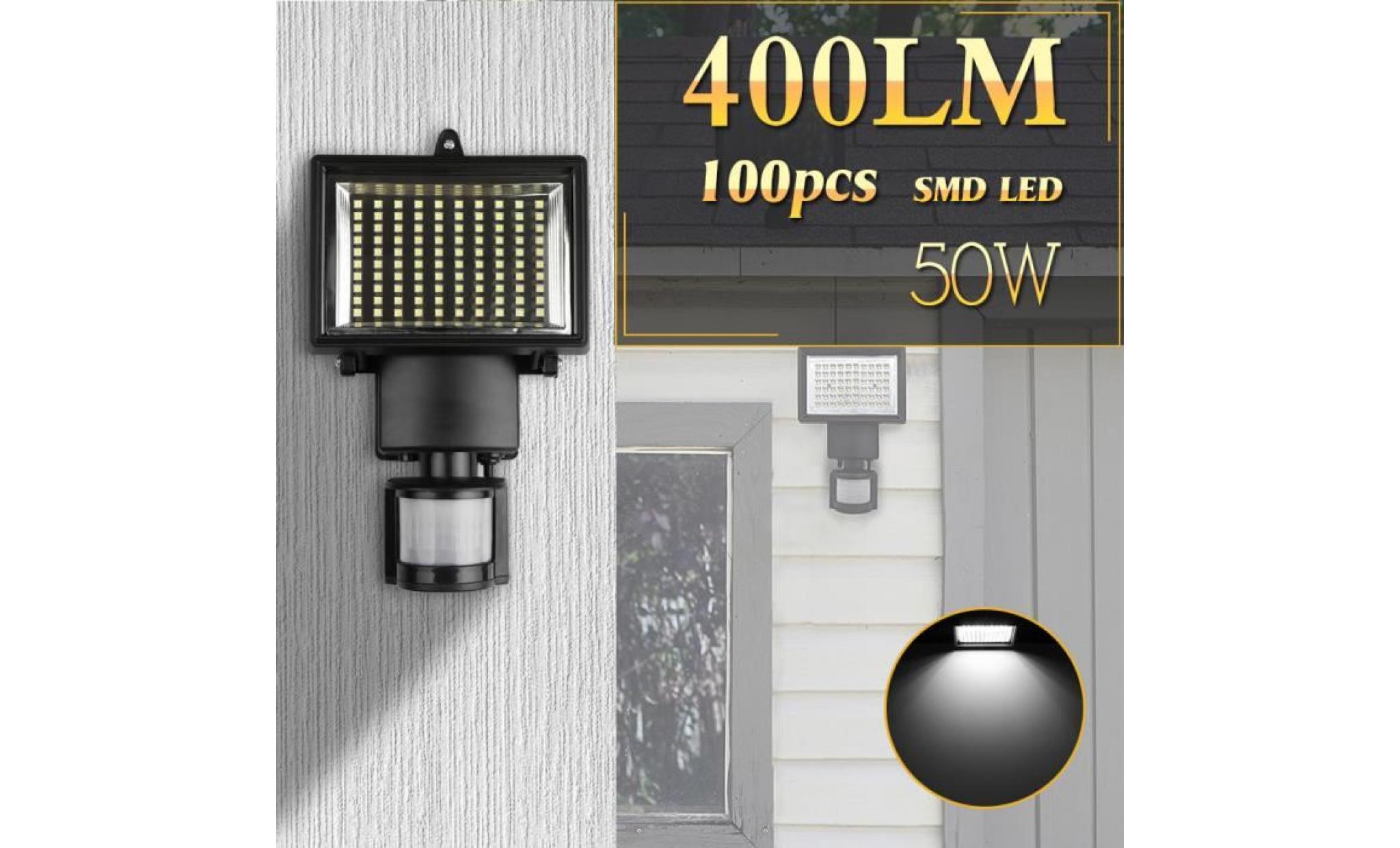 50w 100 led lampe à énergie solaire avec capteur de mouvement sensibilité lumière pour l'utilisation de la sécurité de la porte
