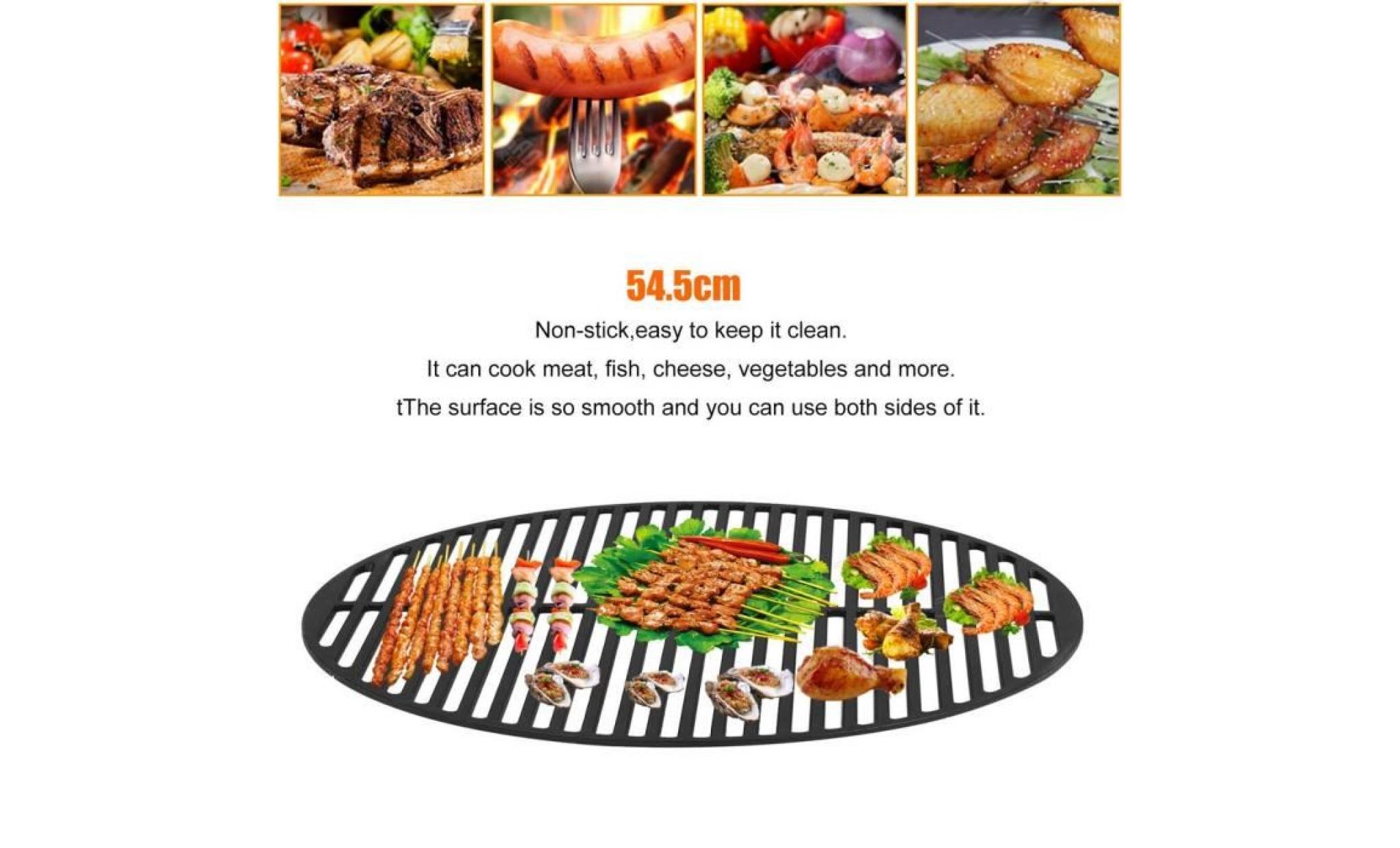 54.5cm ronde camping barbecue grill grille antiadhésif rôtissoire gril en fonte accessoires de cuisson noir