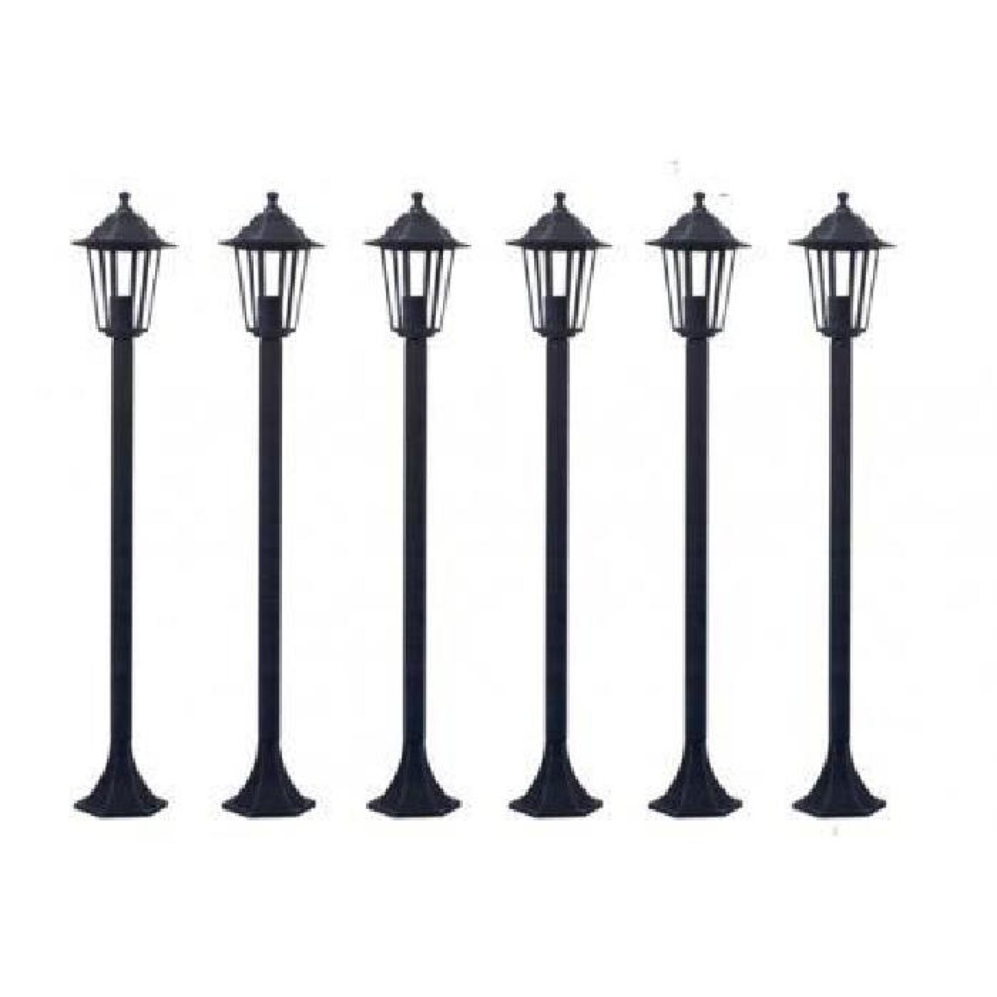 6 lampadaires de jardin hauteur 110 cm noir