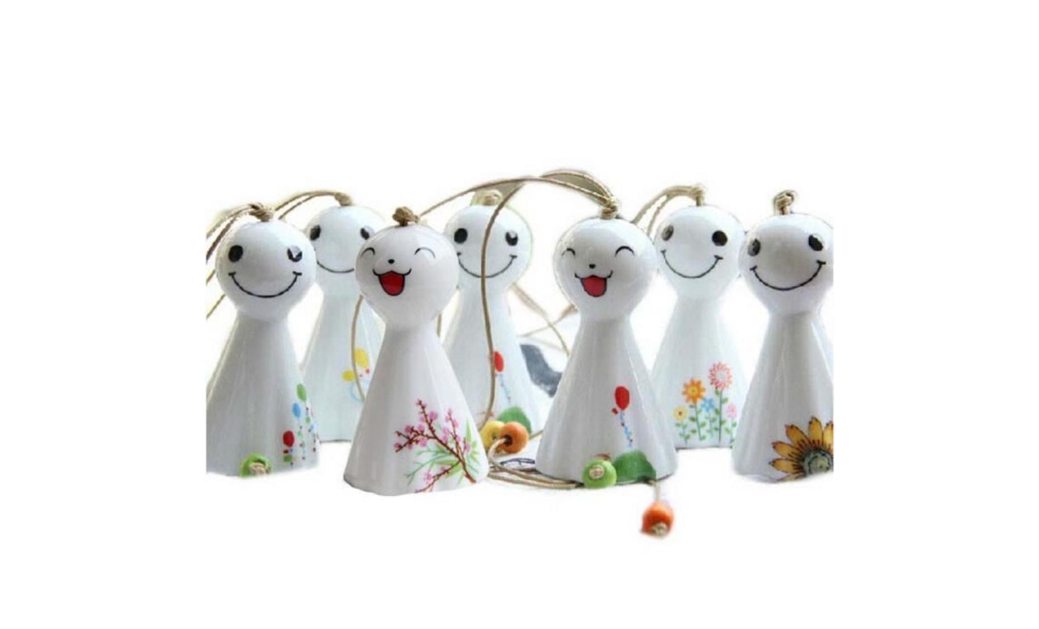 7 pcs en céramique vent cloches japonais ensoleillé poupées jardin chimes aléatoire style cadeau