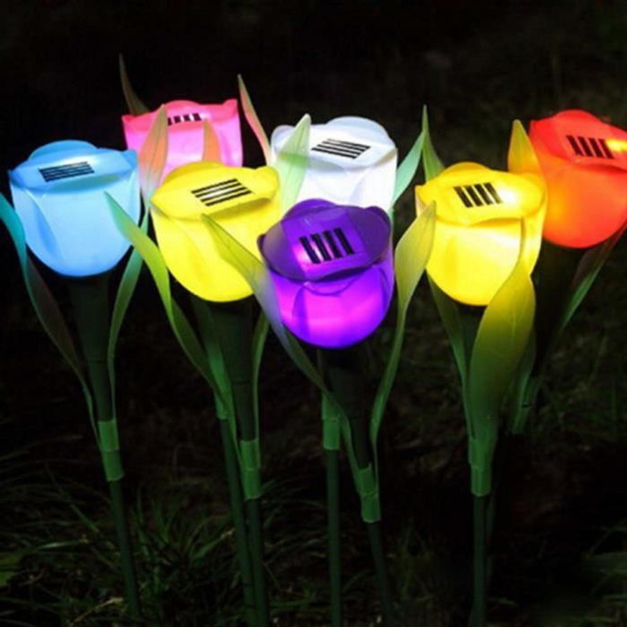 7pcs / Lot fleur solaire lumineuse LED Propulsé Pelouse Lampes Flower Lamp