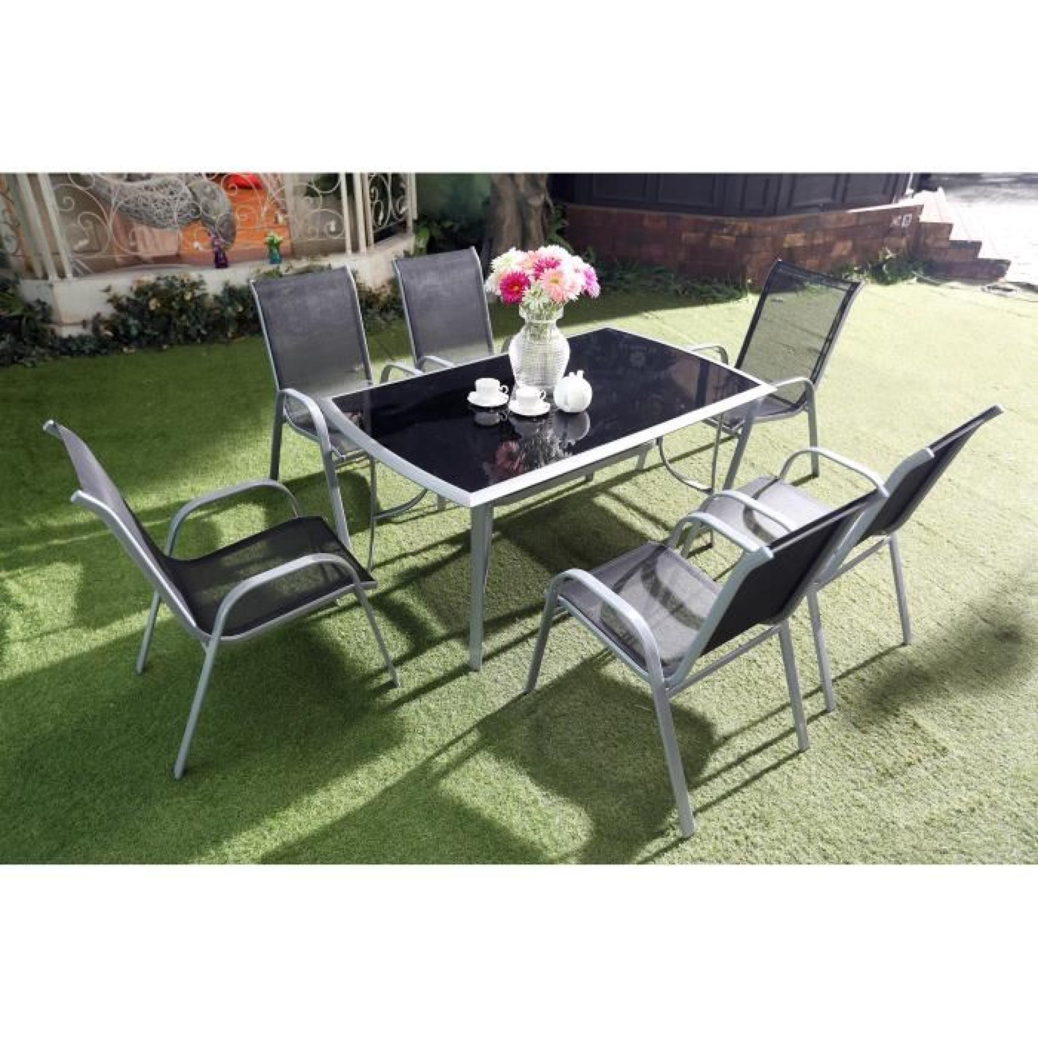 Alassio 6 : Ensemble table + 6 chaises en aluminium et textilène