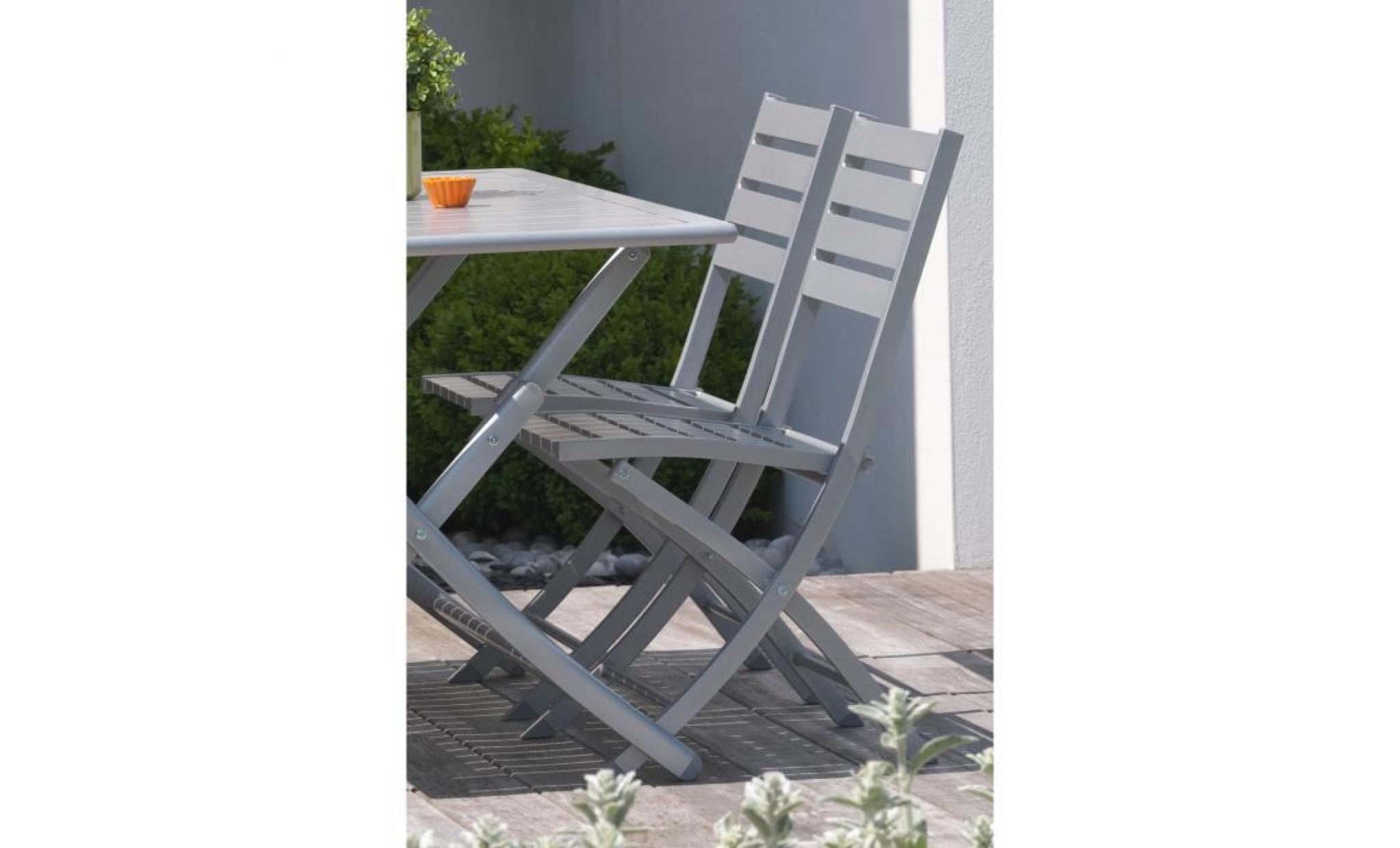 alumob lot de 2 chaises de jardin pliantes marius en aluminium 46x41x82 cm   gris métal pas cher