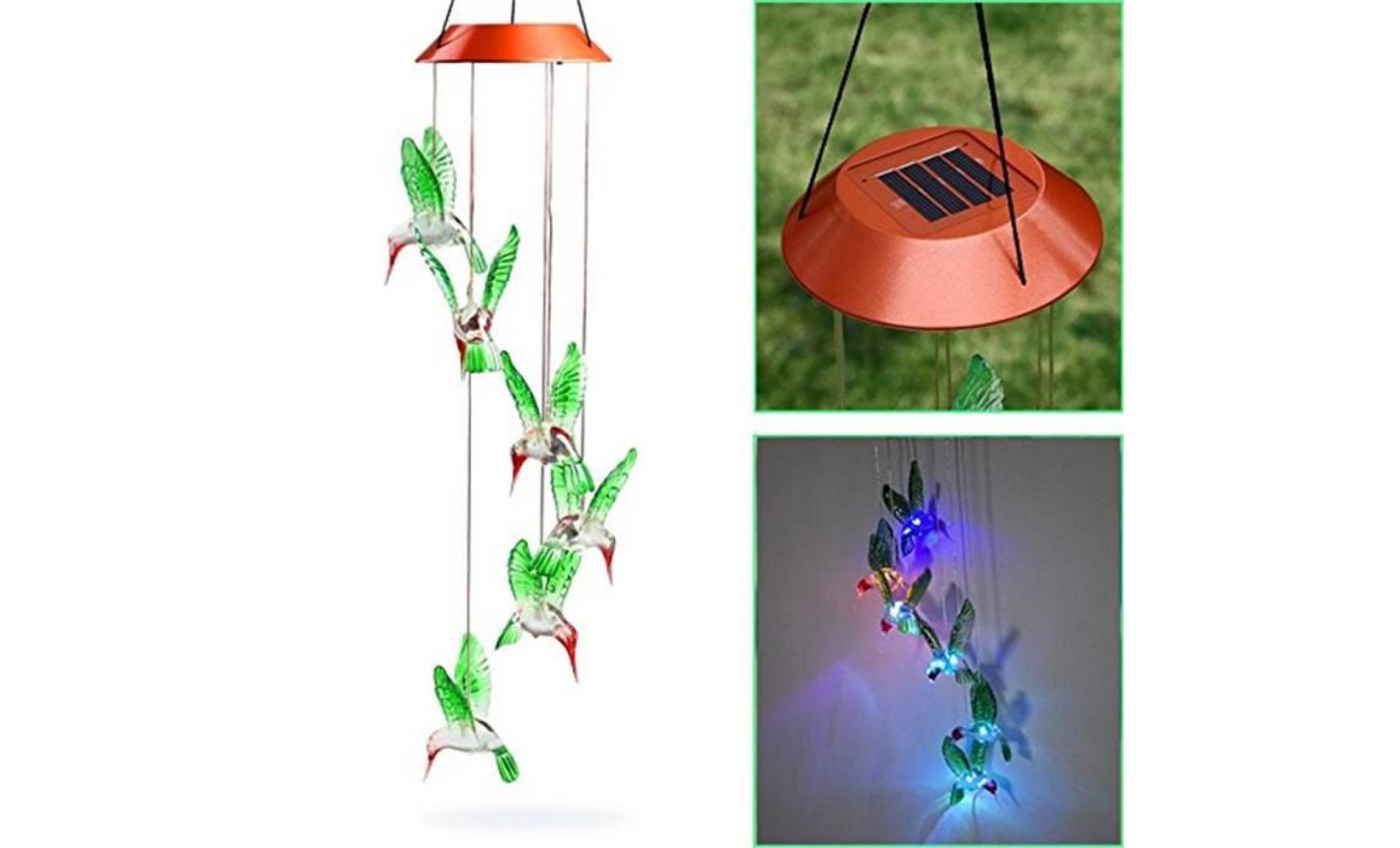 amyamyi@couleur changeant le vent solaire de colibri de carillon de vent de led pour l'éclairage de jardinage wong2217