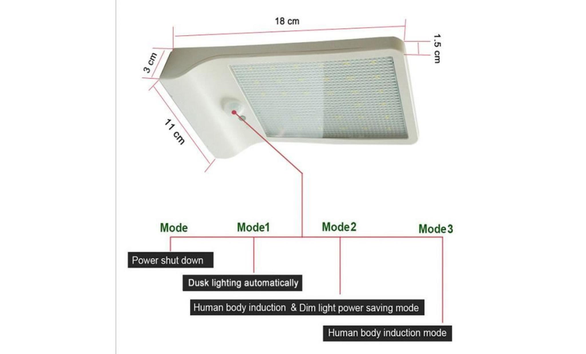 applique 450lm 36led éclairage solaire capteur de mouvement lumière de jardin extérieure blanc pas cher