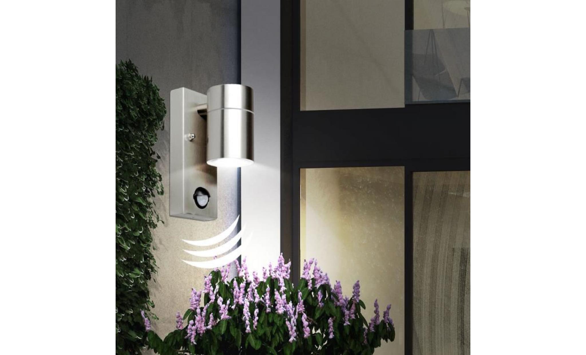 applique luminaire mural acier inoxydable verre détecteur de mouvement façade éclairage spot jardin pas cher
