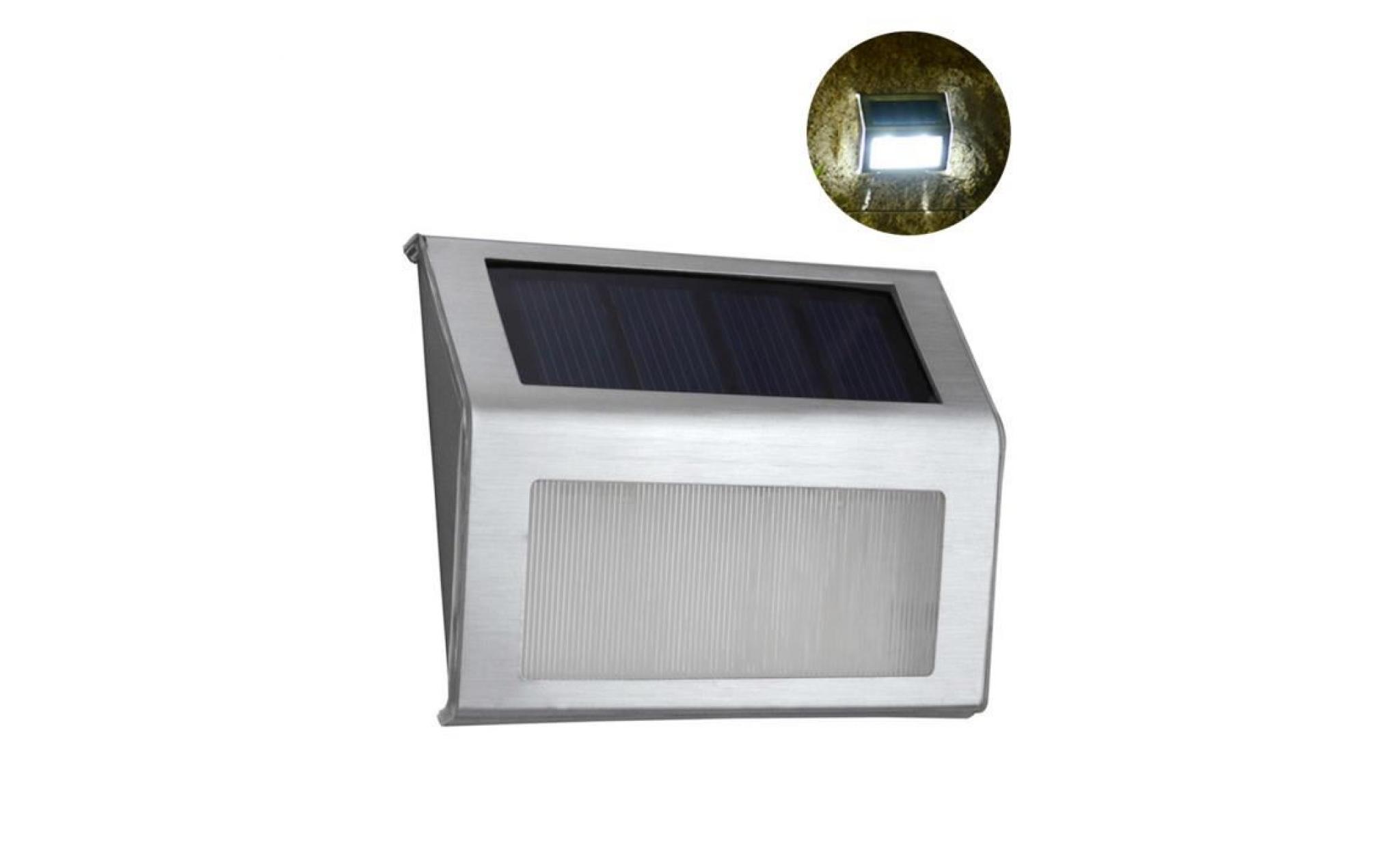 applique murale solaire 3led capteur de lumière en acier inoxydable 600mah ni mh batterieÉquipé du panneau solaire de silicium monoc