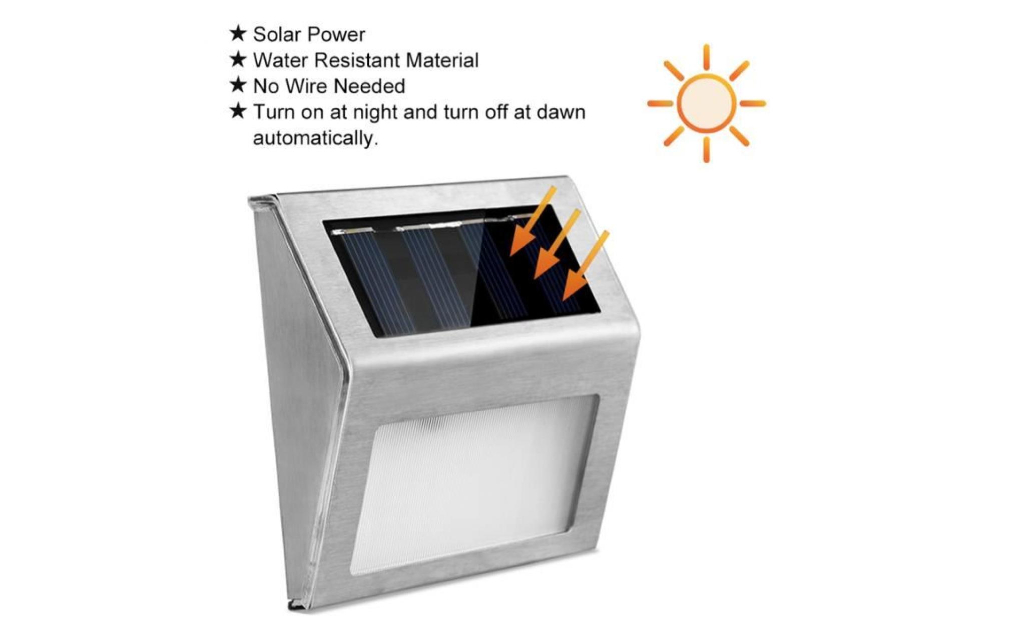 applique murale solaire 3led capteur de lumière en acier inoxydable 600mah ni mh batterieÉquipé du panneau solaire de silicium monoc pas cher