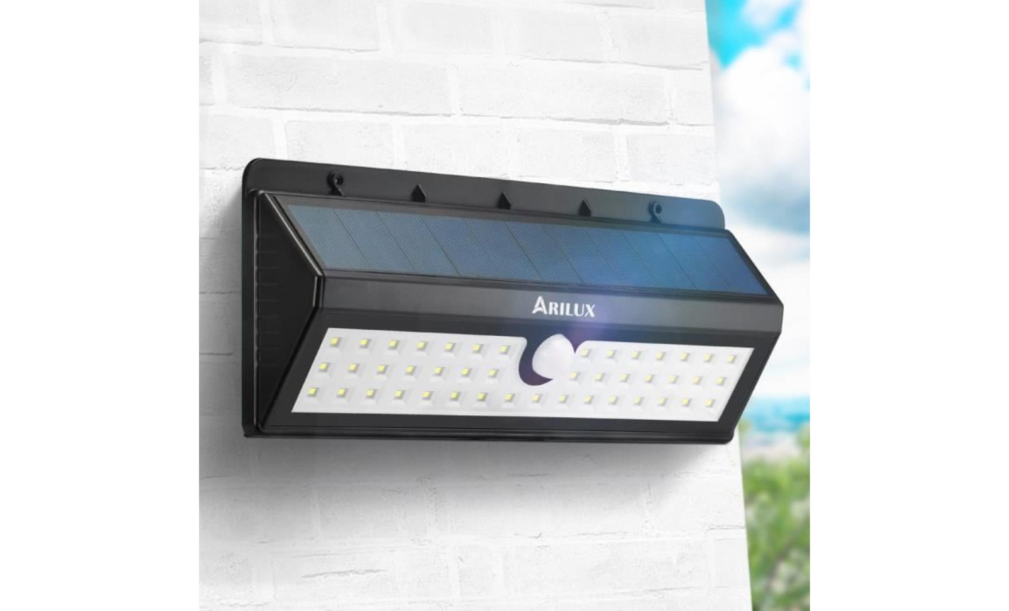 arilux ™ luminaire 44led applique solaire avec detecteur de mouvement jardin étanche lavent