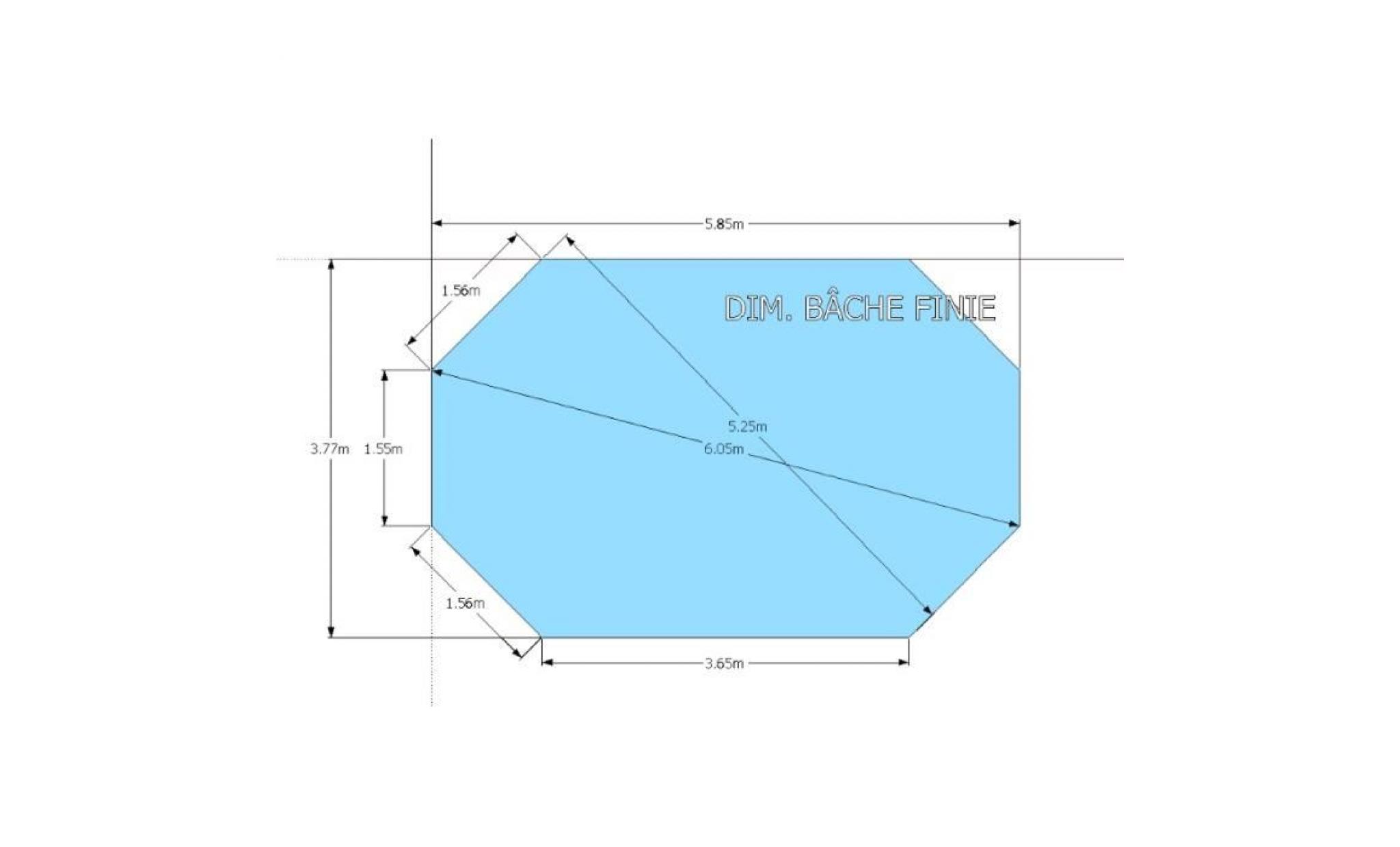 bâche opaque piscine octogonale allongée, dimensions bâche 5.85x3.77m pas cher