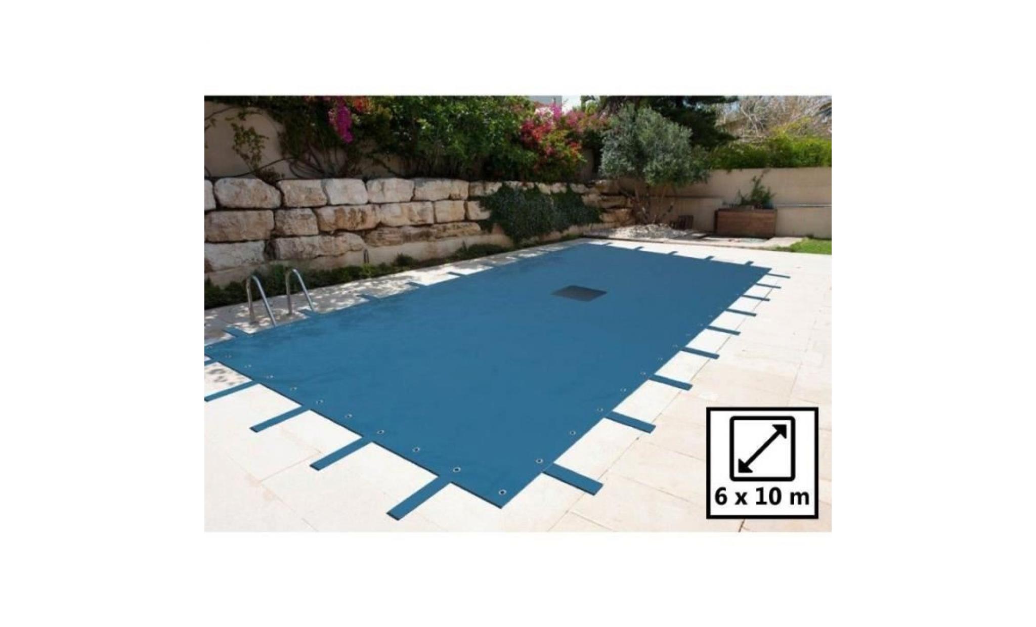 bâche piscine rectangulaire 6x10m   couleur bleue marine   140g/m2 avec filet d'écoulement pas cher