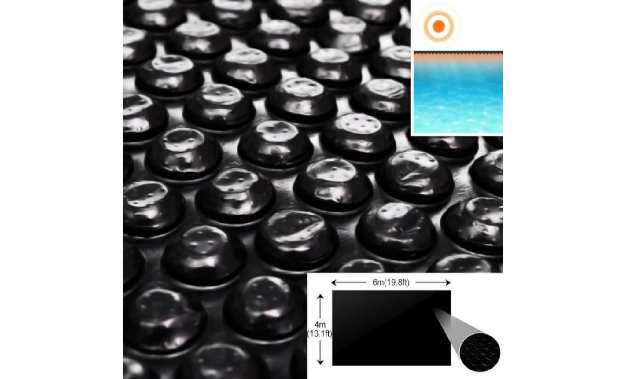 bâche solaire à bulles flottant pour piscine 6x4m noir rectangulaire noir pas cher