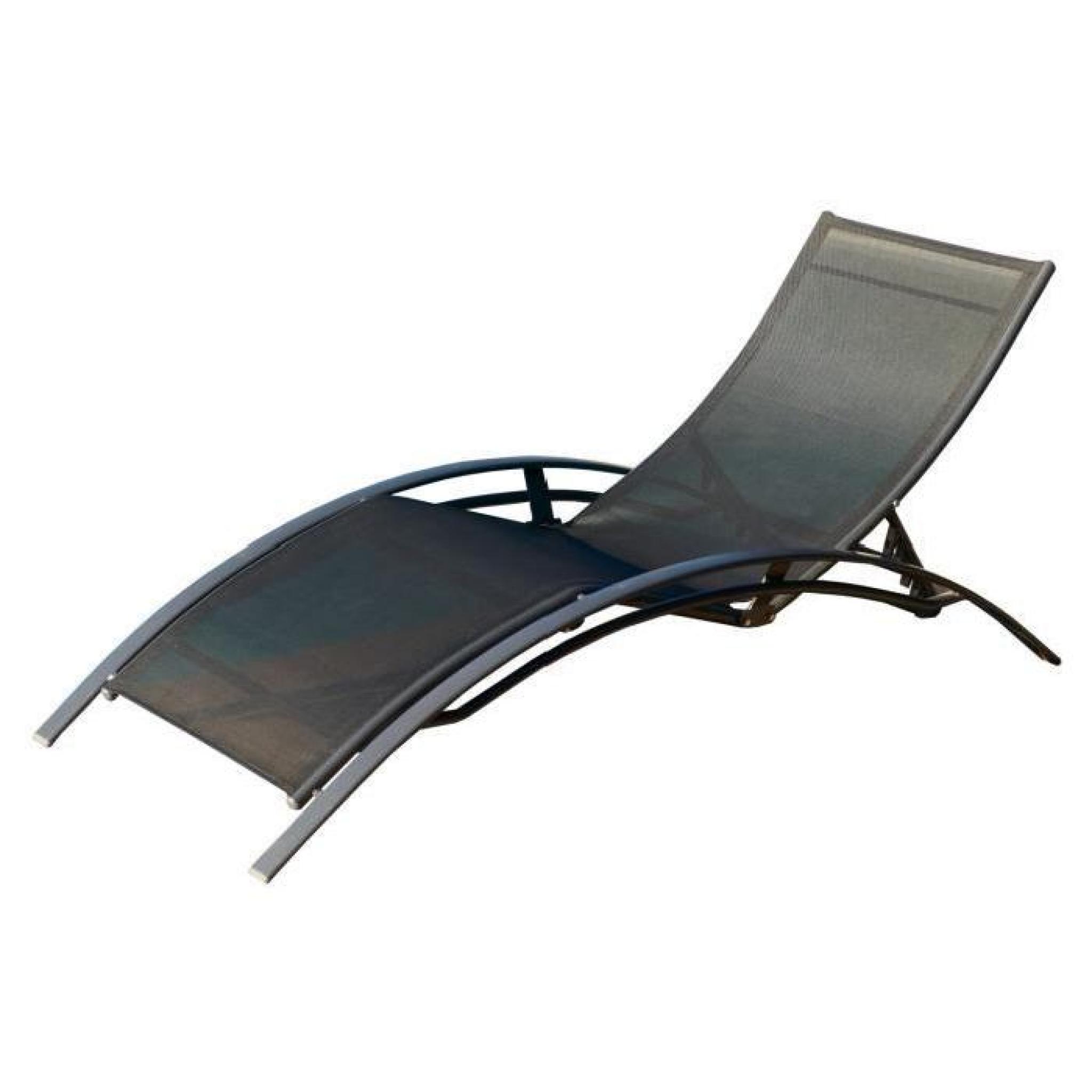 Chaise longue aluminium textilène noir pas cher