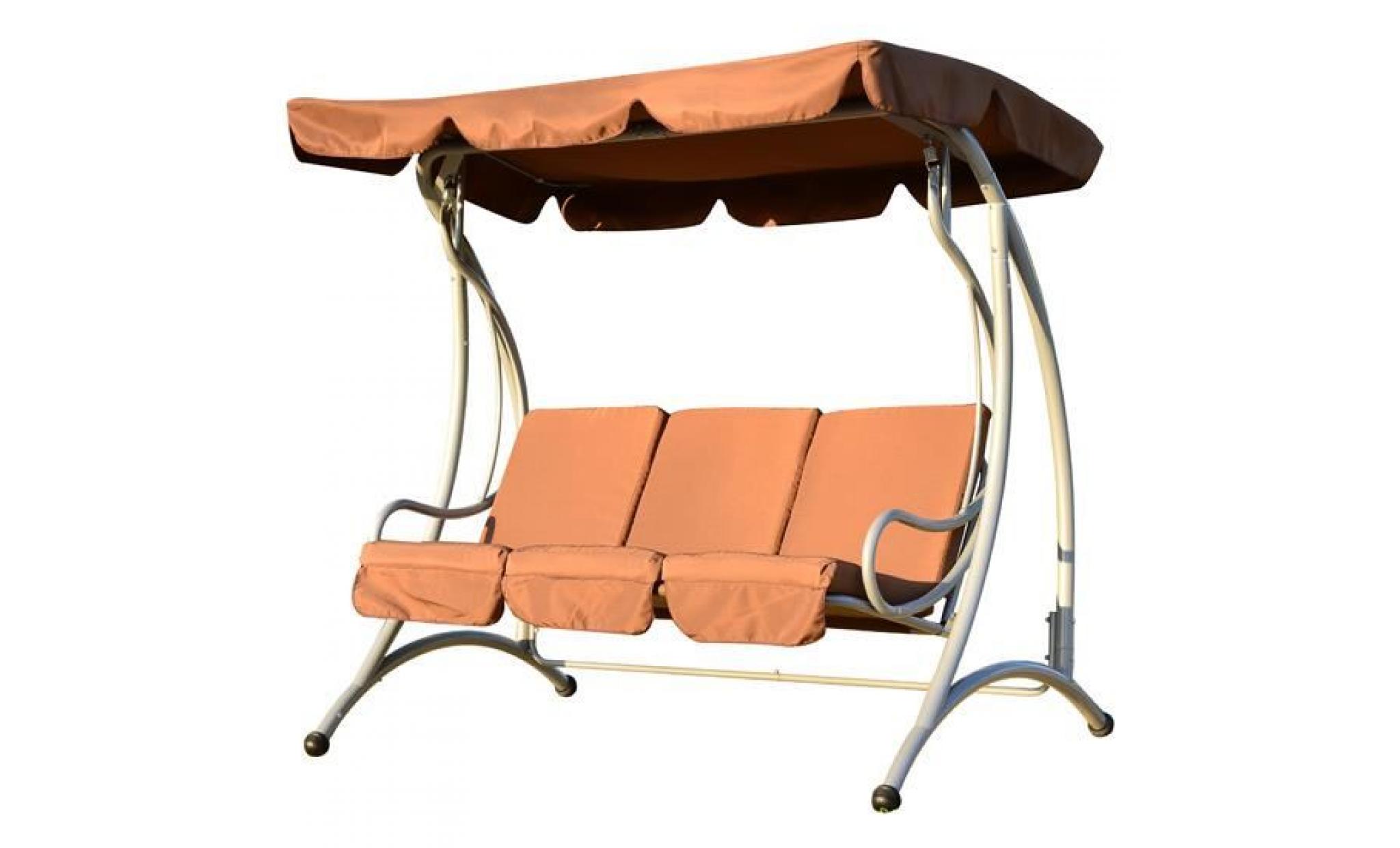 balancelle balancoire fauteuil de jardin en acier 3 places charge max. 360kg chocolat 90