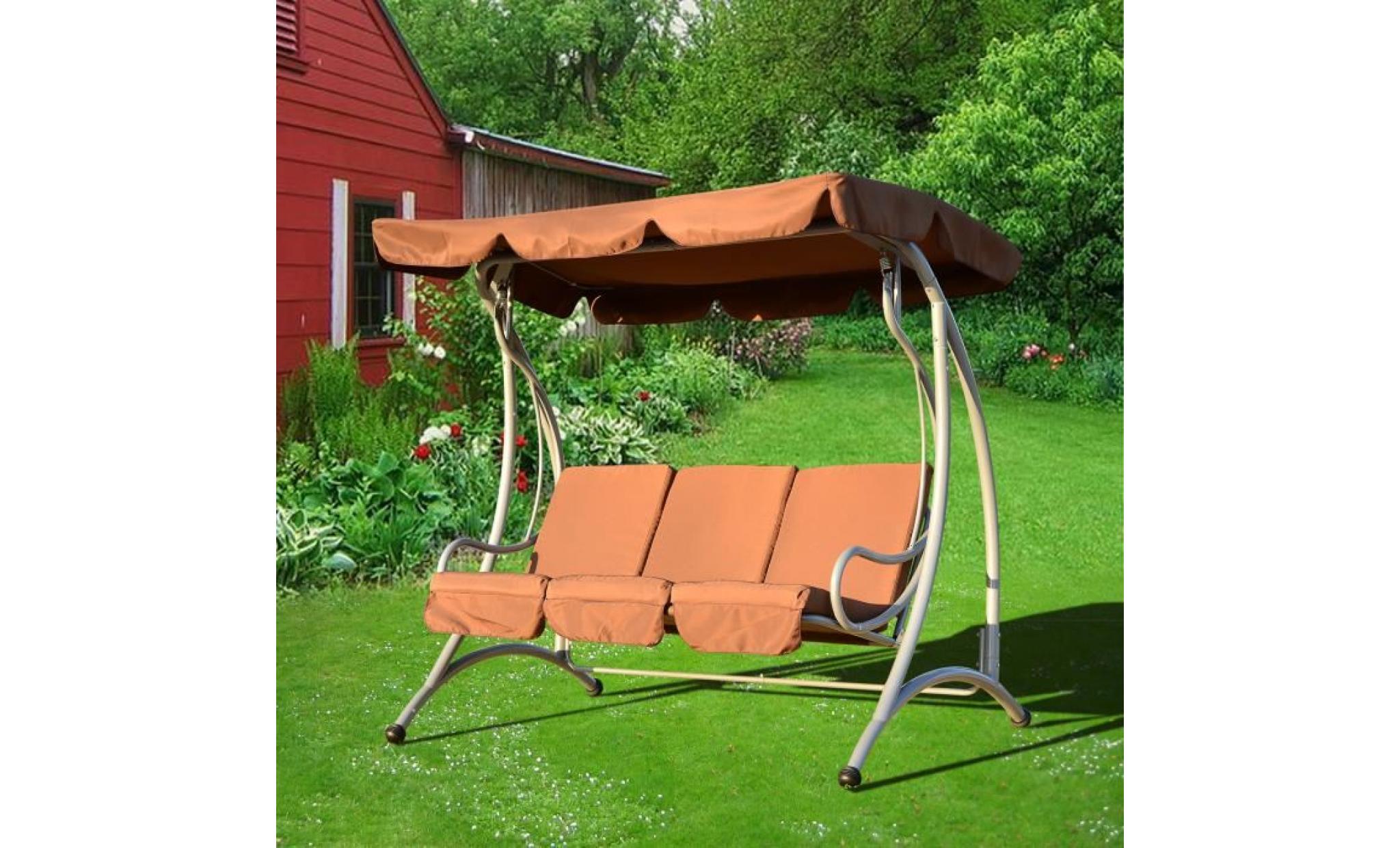balancelle balancoire fauteuil de jardin en acier 3 places charge max. 360kg chocolat 90 pas cher