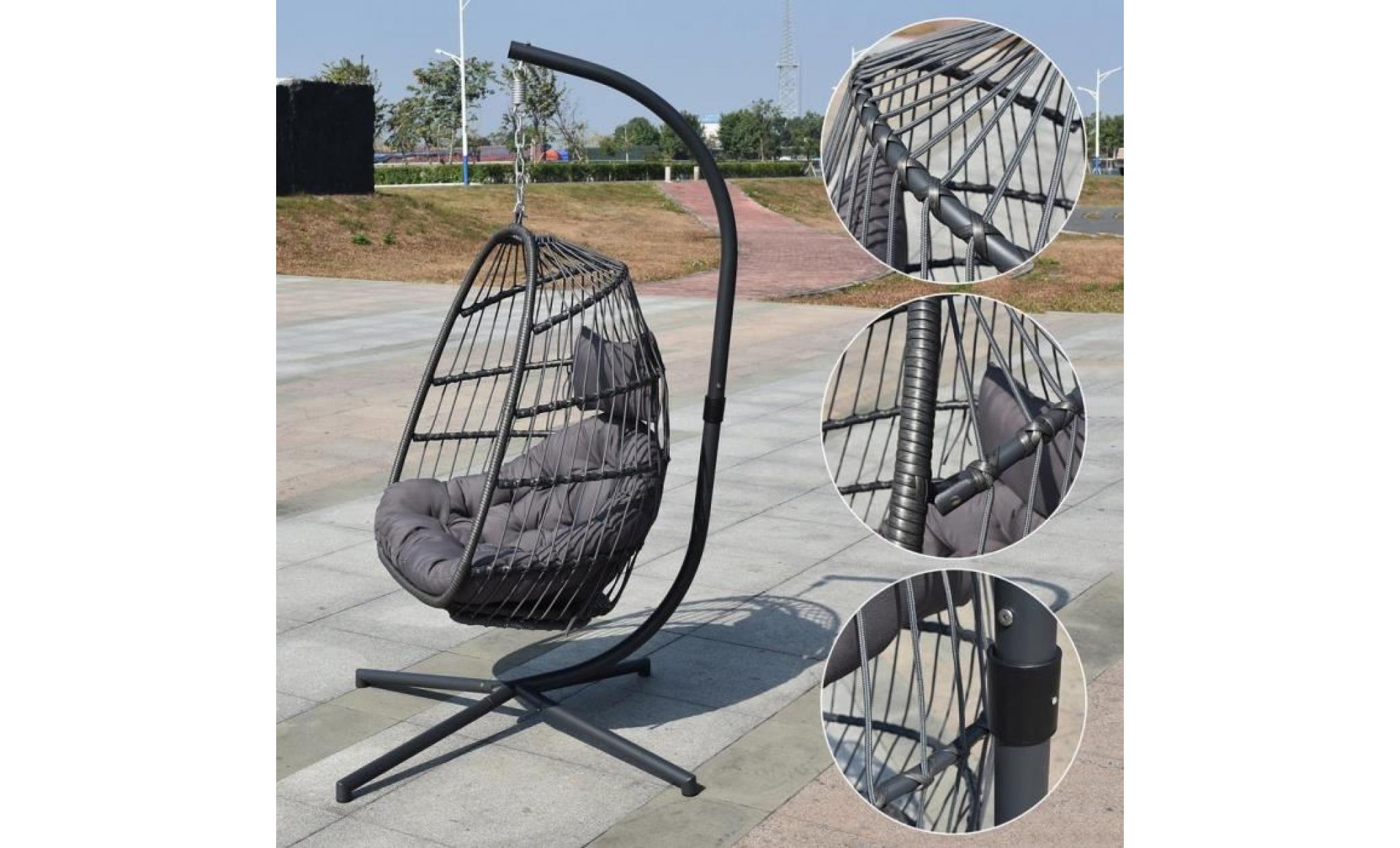balancelle de jardin en résine tressée fauteuil œuf suspendu avec coussin pas cher