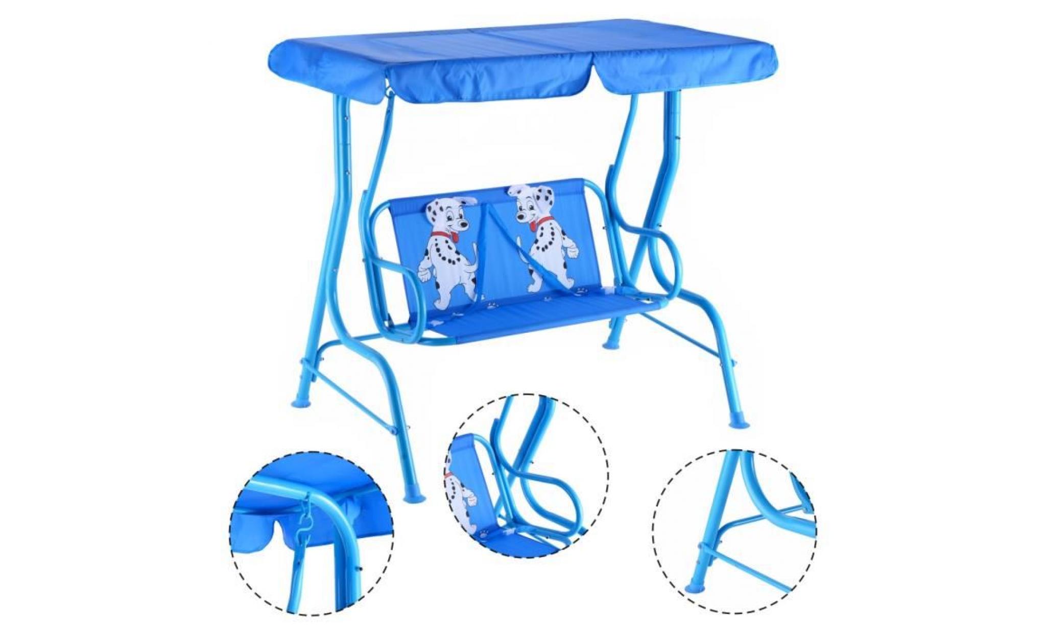balancelle de jardin pour enfants 2 places,toit anti uv balançoire jardin pour enfants chaise bascule pour enfants bleu