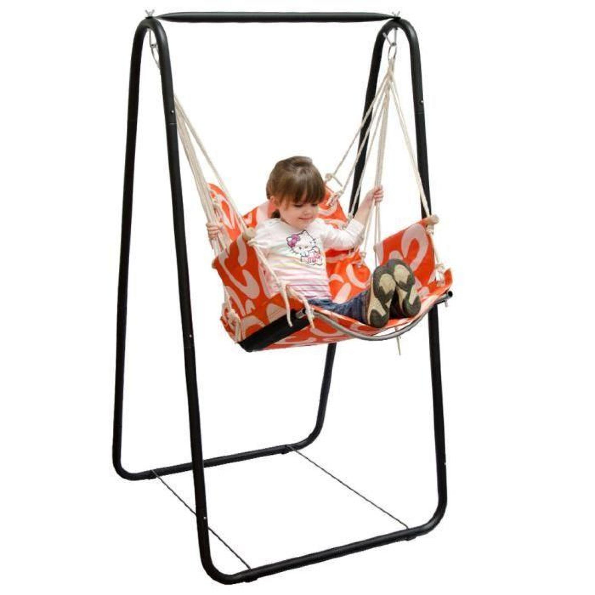 Balançoire complète: chaise + châssis en métal | Pour les enfants et les adultes | Avec accoudoirs et dossier | en nylon rembourr...