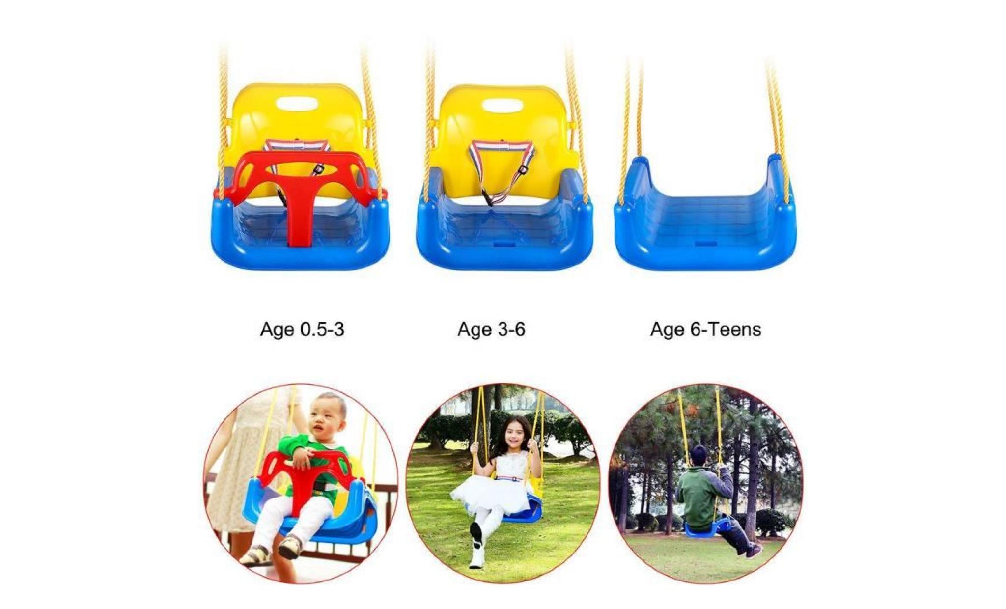 balançoire enfants avec chaîne 3 en 1 set  jardin jeux en plein air  bleu pas cher