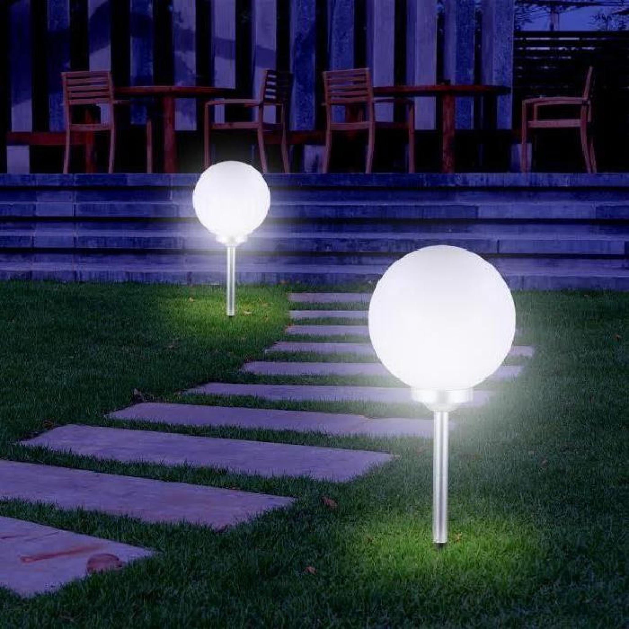 Balise solaire et LED boule à planter ou à poser en plastique blanc diamètre 20cm Apollon-