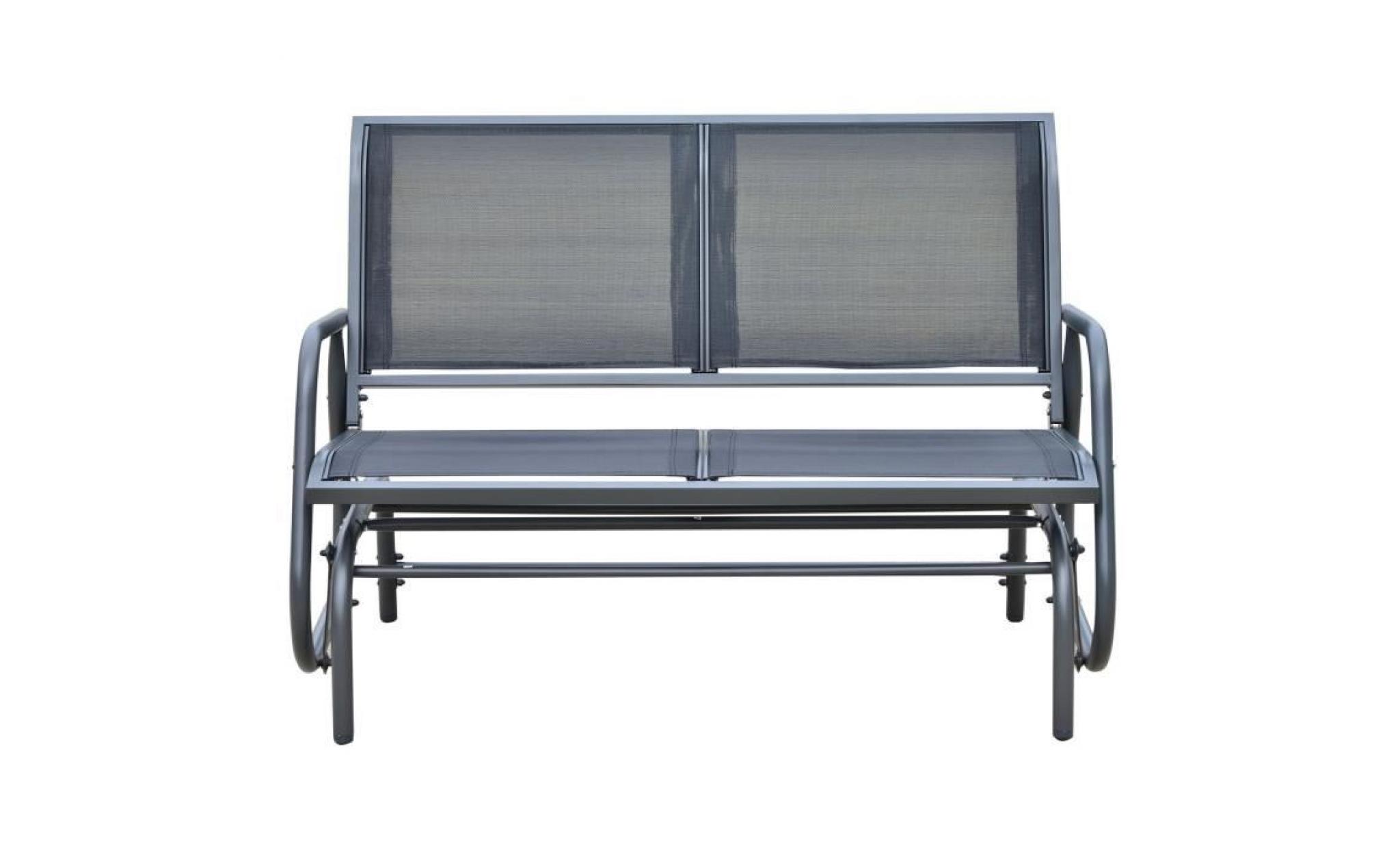 banc à bascule de jardin design contemporain grand confort accoudoirs assise et dossier ergonomique acier textilène noir 123l x 7...