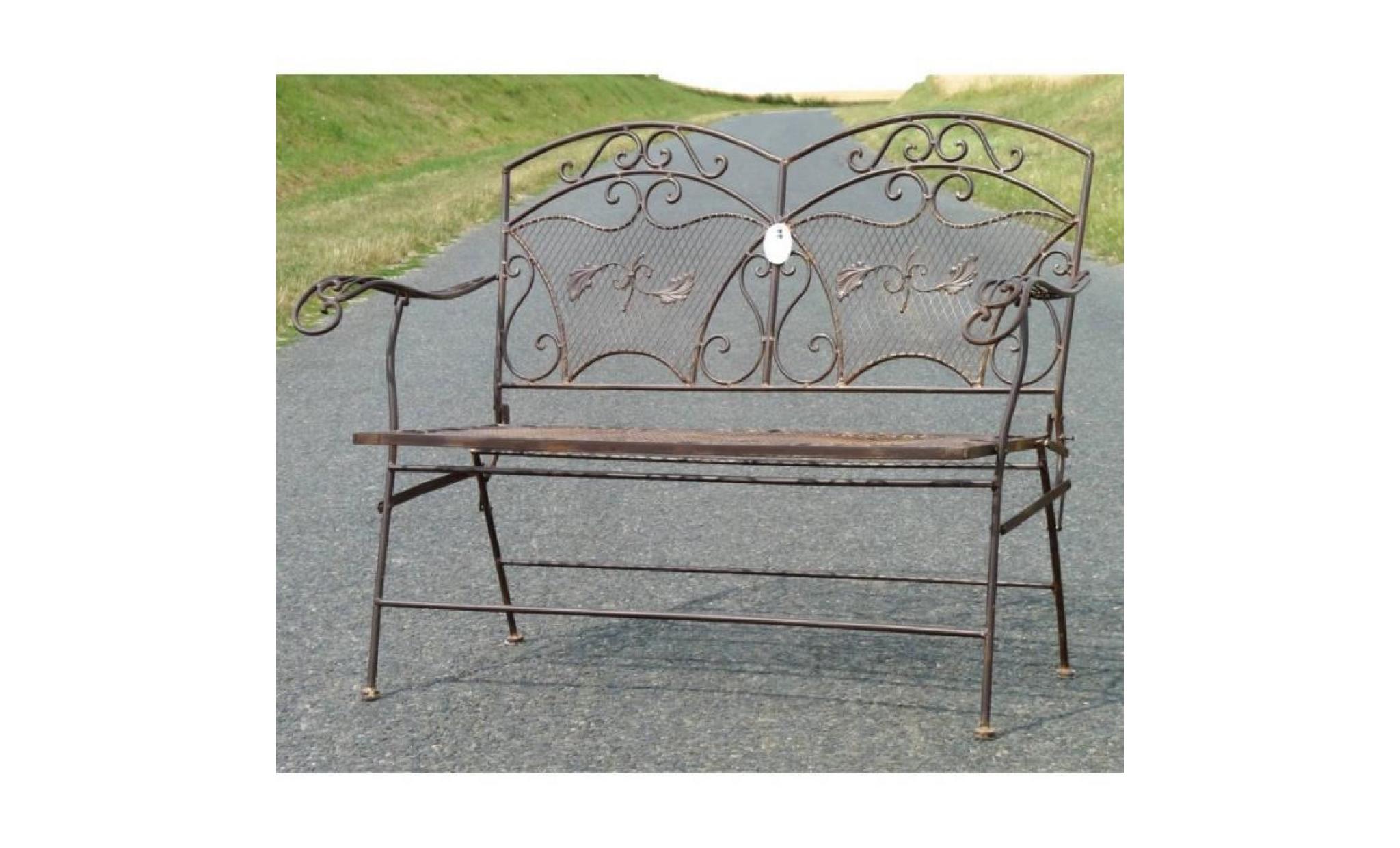 banc banquette fauteuil de jardin exterieur 2 personnes pliable en fer marron 55x102x109cm pas cher
