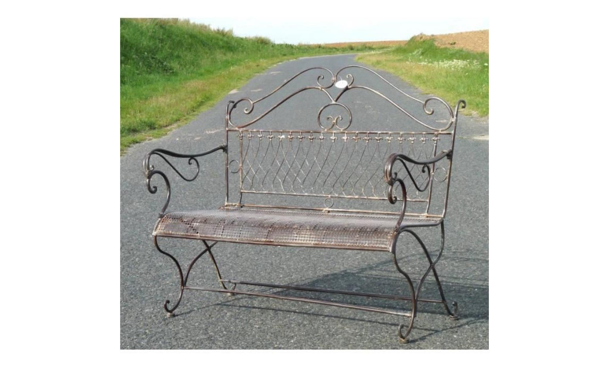 banc de jardin banquette 2 places fauteuil assise exterieure en fer marron 64x100x110cm pas cher