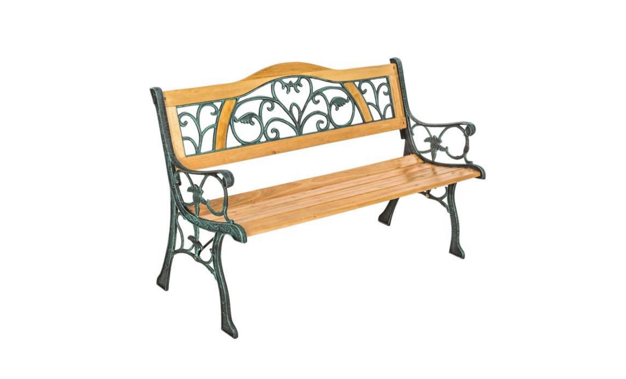 tectake banc de jardin en bois et fonte 124 cm x 60 cm x 83 cm   motif romantique