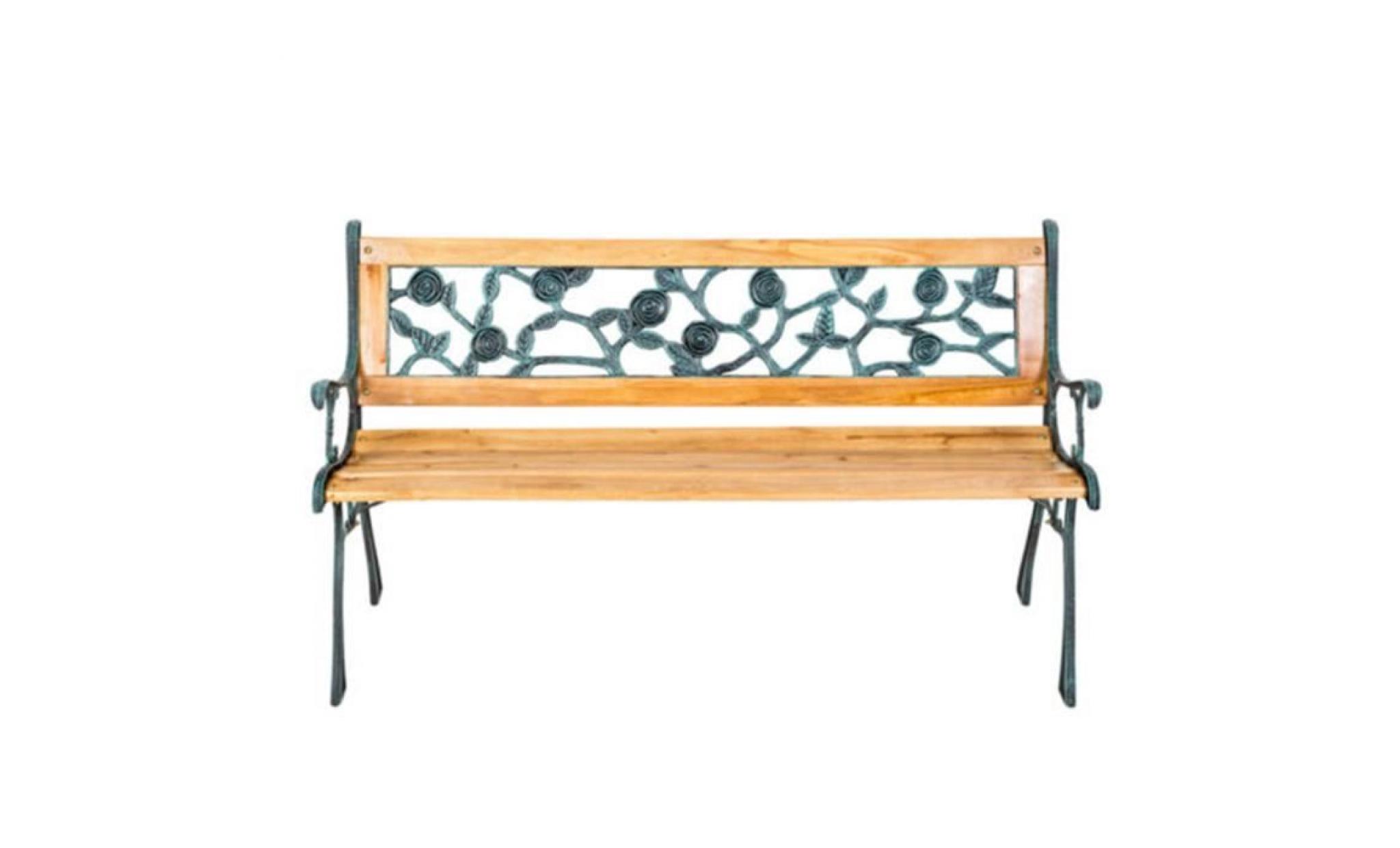 banc mobilier meuble de jardin parc canapé terrasse en bois et fonte 124 cm