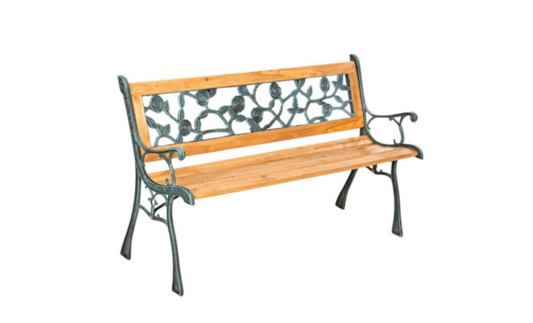 banc mobilier meuble de jardin parc canapé terrasse en bois et fonte 124 cm pas cher