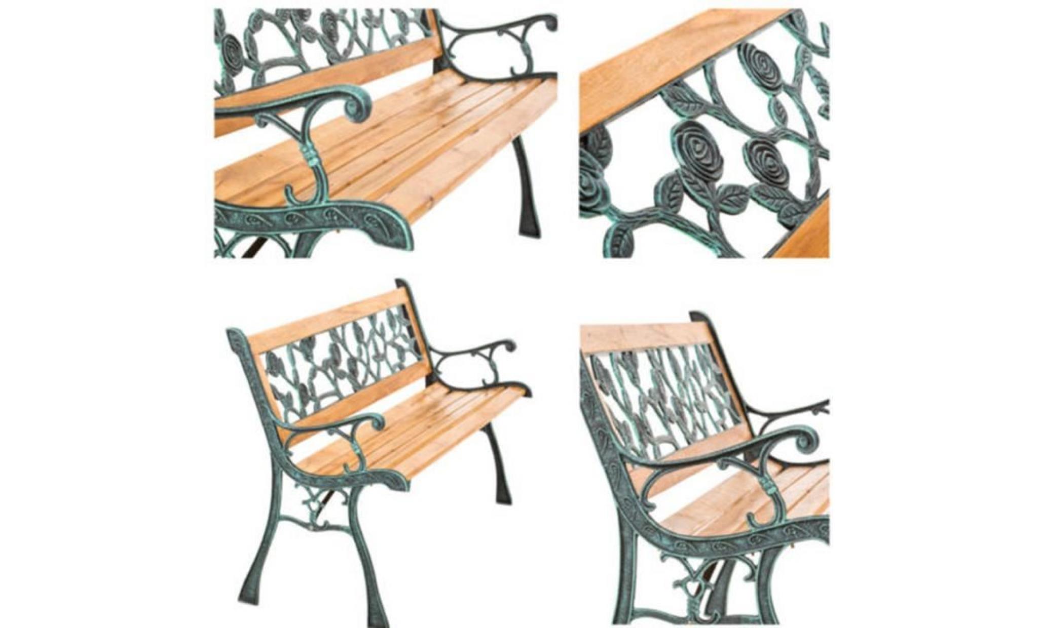banc mobilier meuble de jardin parc canapé terrasse en bois et fonte 124 cm pas cher