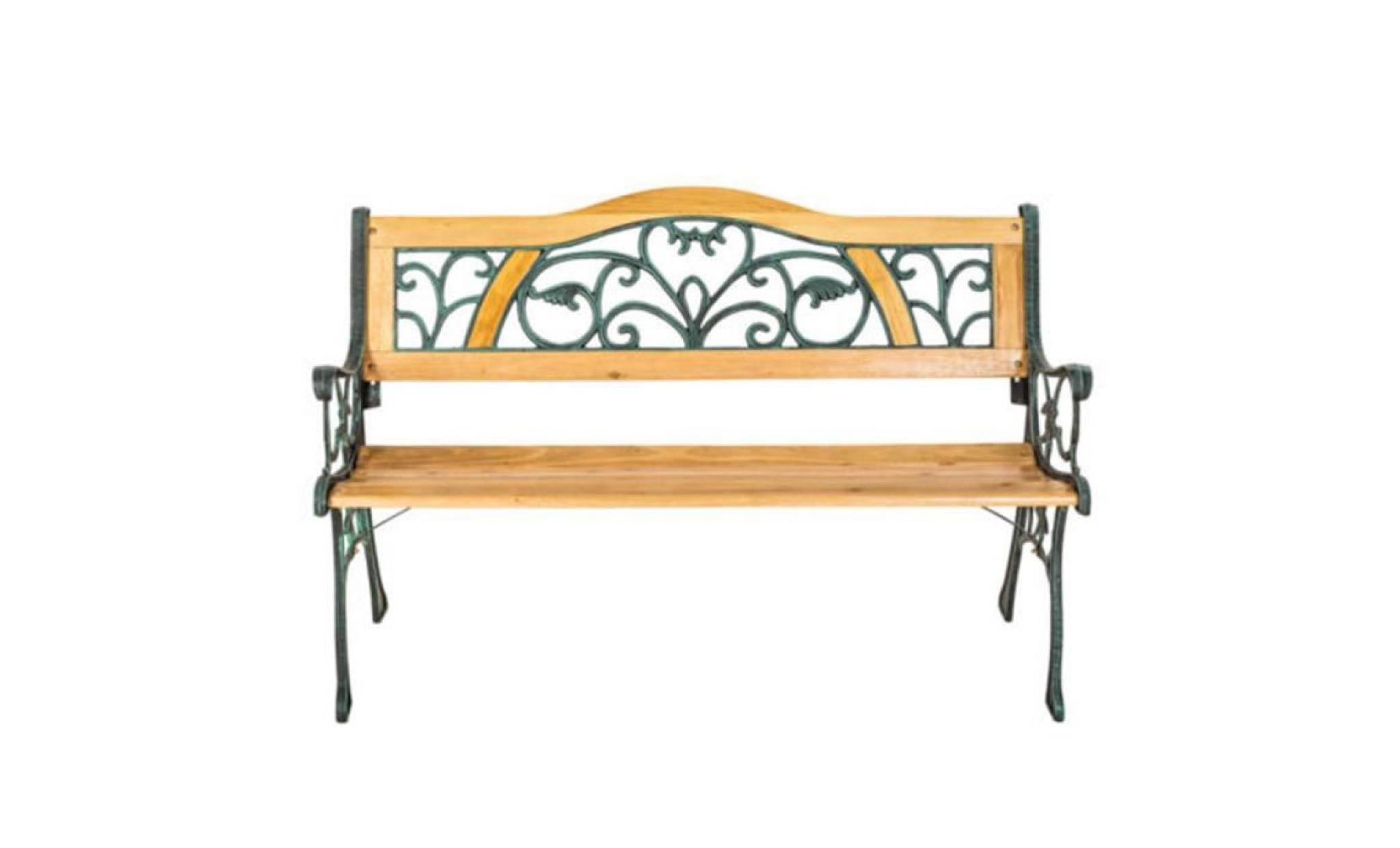 banc mobilier meuble de jardin parc terrasse en bois et fonte 124cm