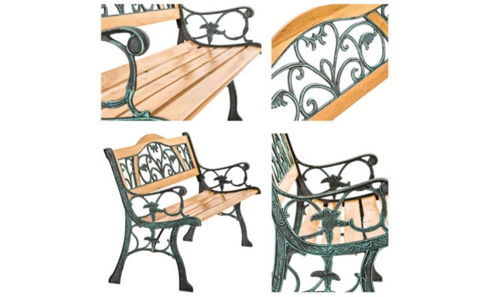 banc mobilier meuble de jardin parc terrasse en bois et fonte 124cm pas cher