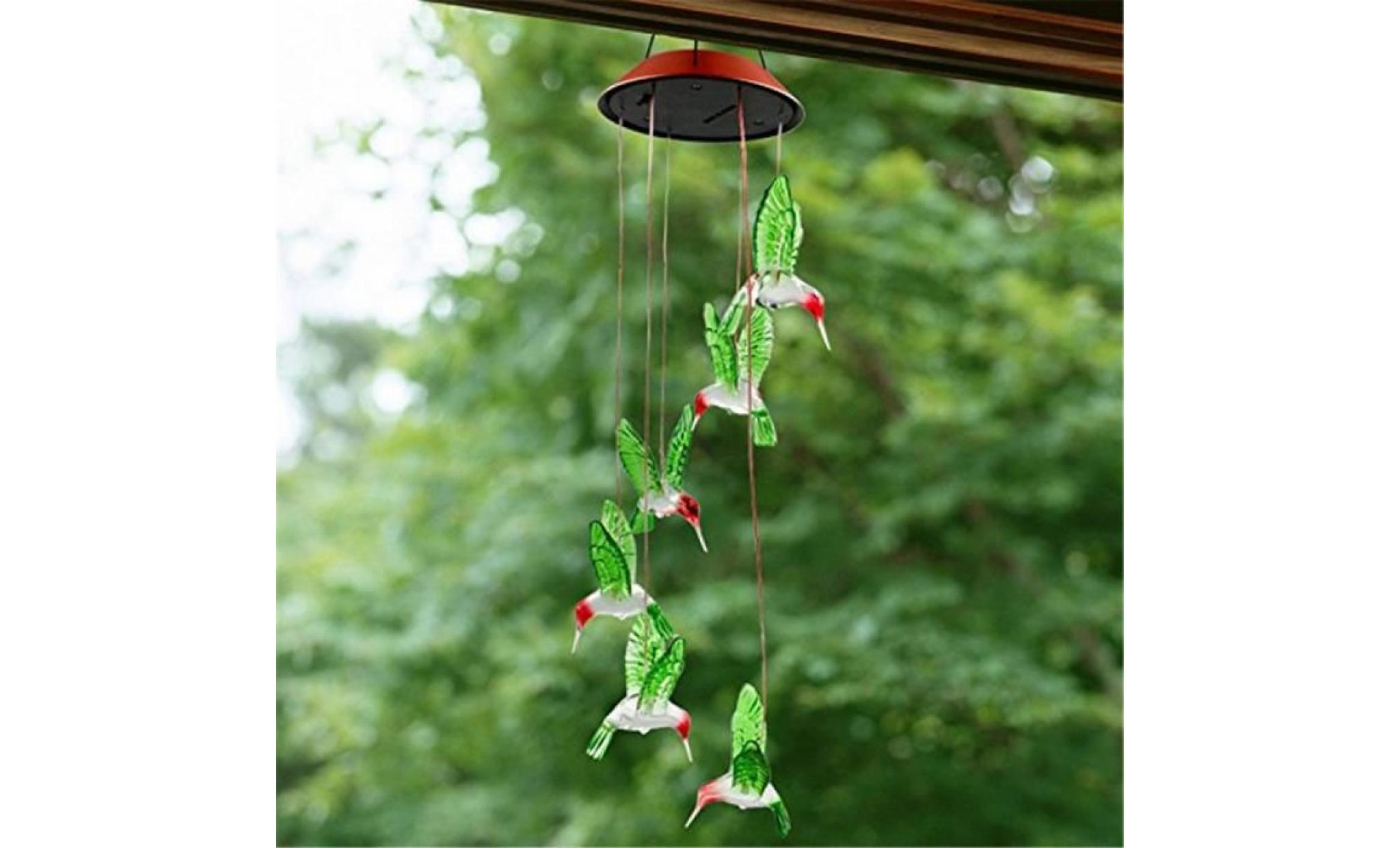 banconre®couleur changeant le vent solaire de colibri de carillon de vent de led pour l'éclairage de jardinage@zf591 pas cher