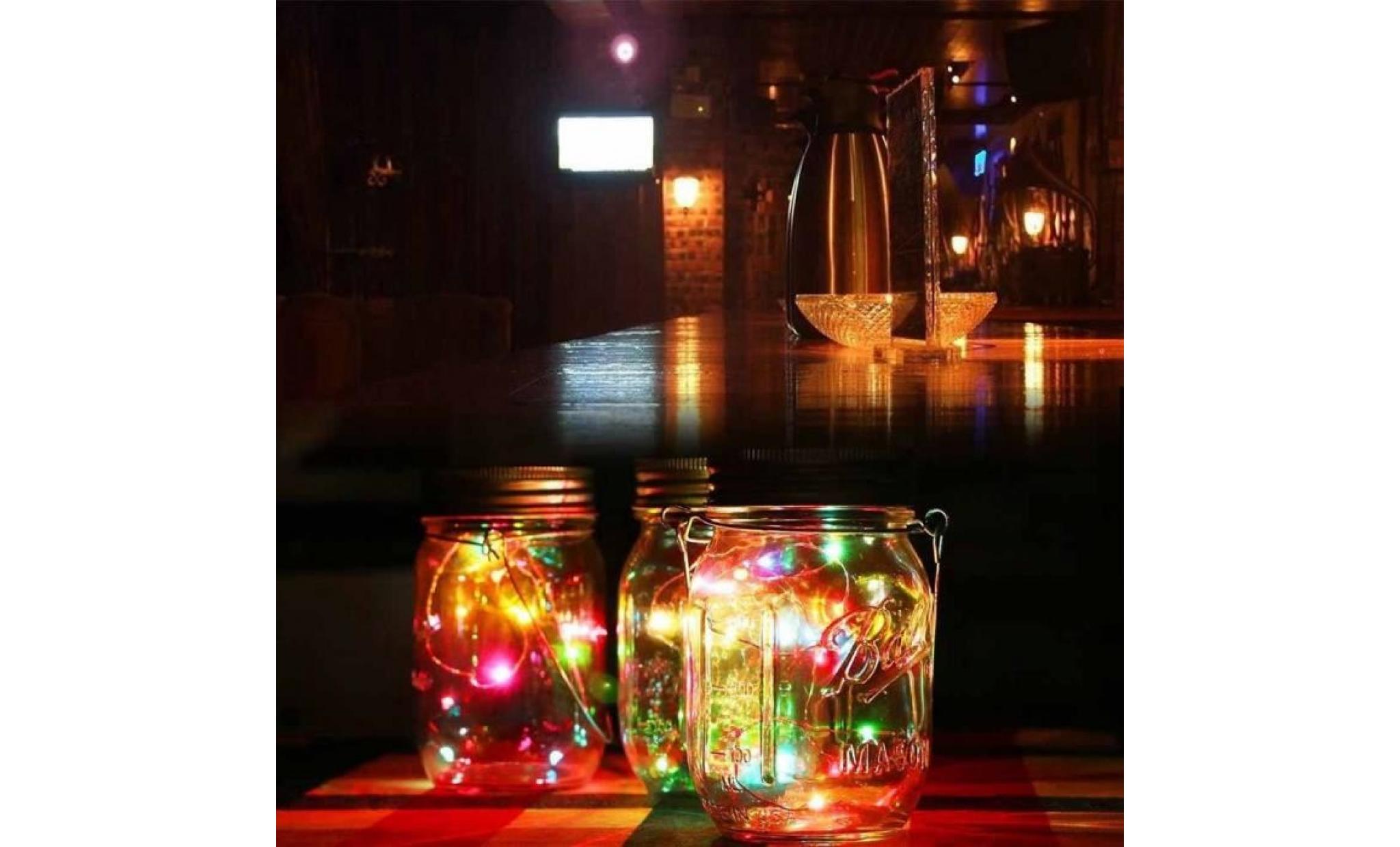 baqi 2pcs 1m 10led lumière de chaîne solaire à énergie bouteille mason lampe coloré pour décoration fête