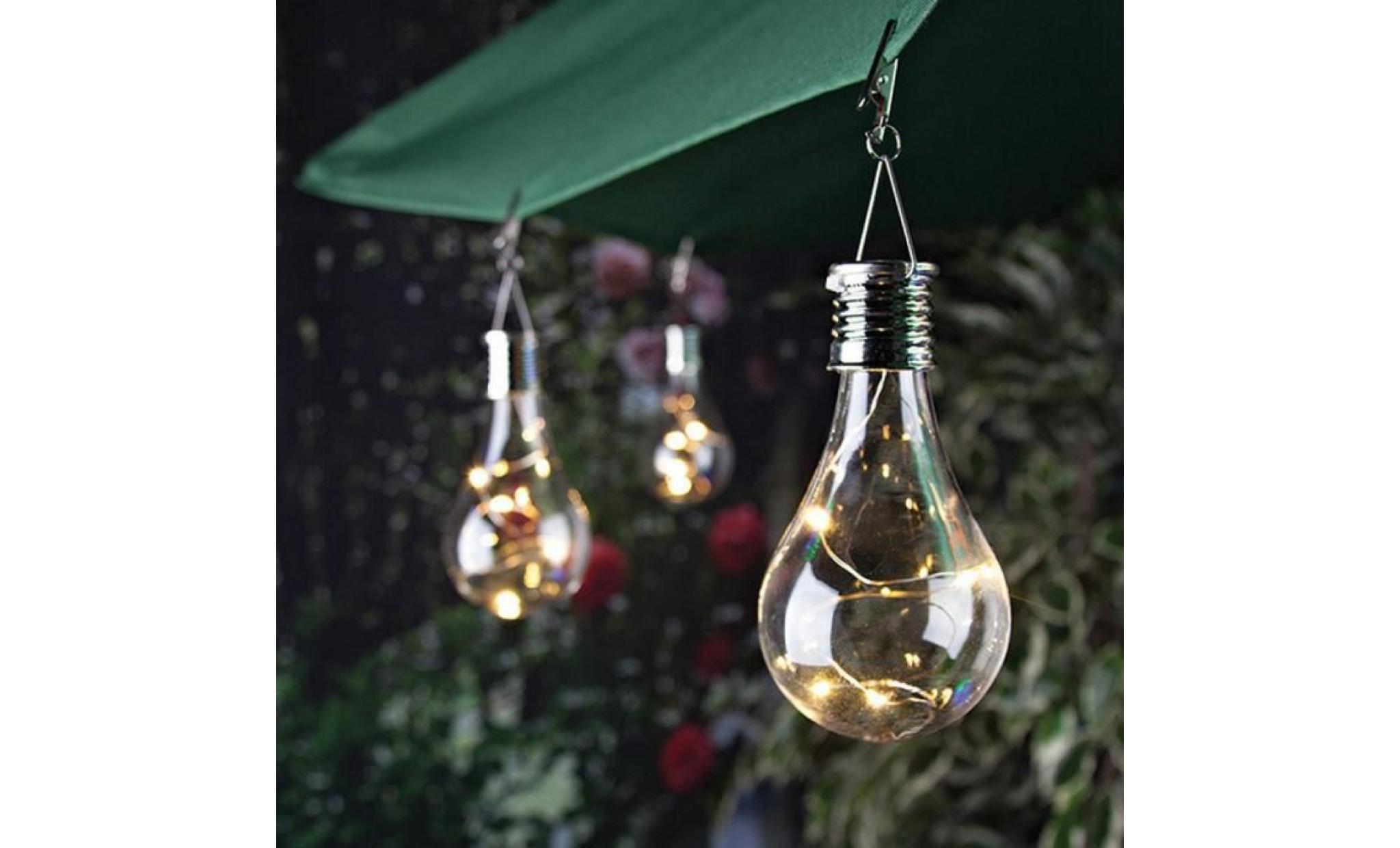 baqi 2pcs lampe solaire imperméable led ampoule accrochante transparent décoration suspendu extérieure jardin pas cher