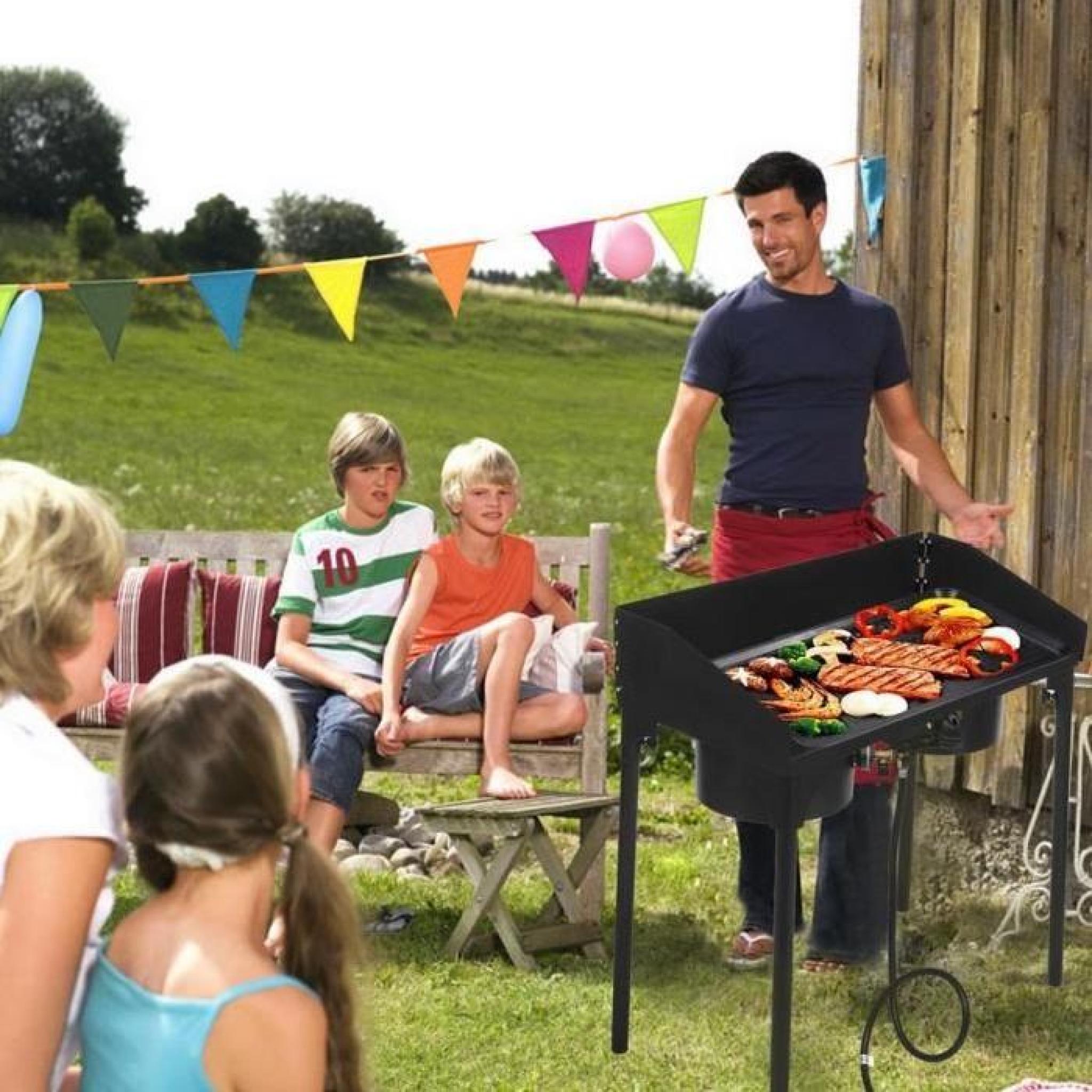 barbecue 2-brûleur gaz poêle jambes réglables Camping jardin extérieur  pas cher