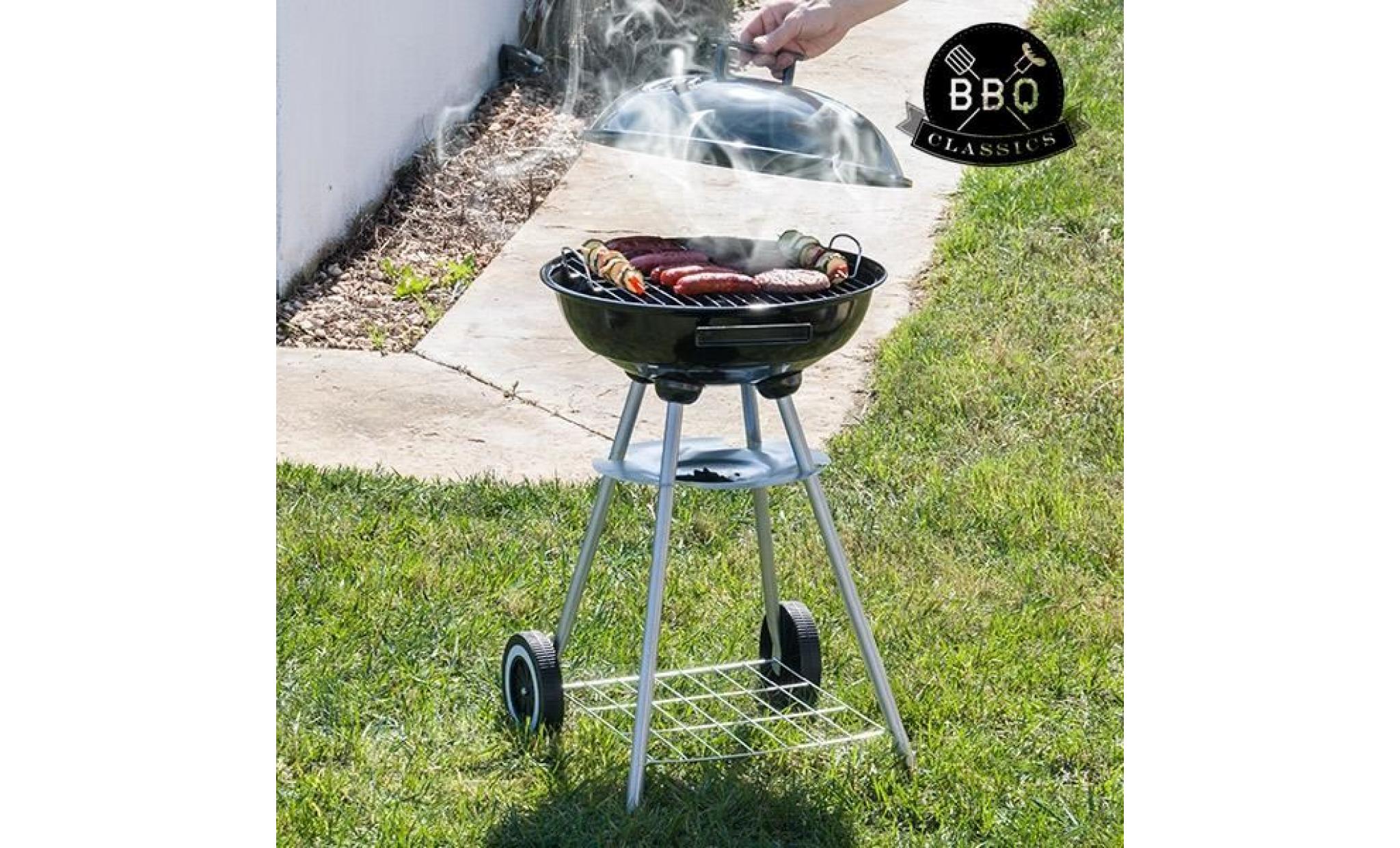 barbecue à charbon avec couvercle et roulettes bbq classics