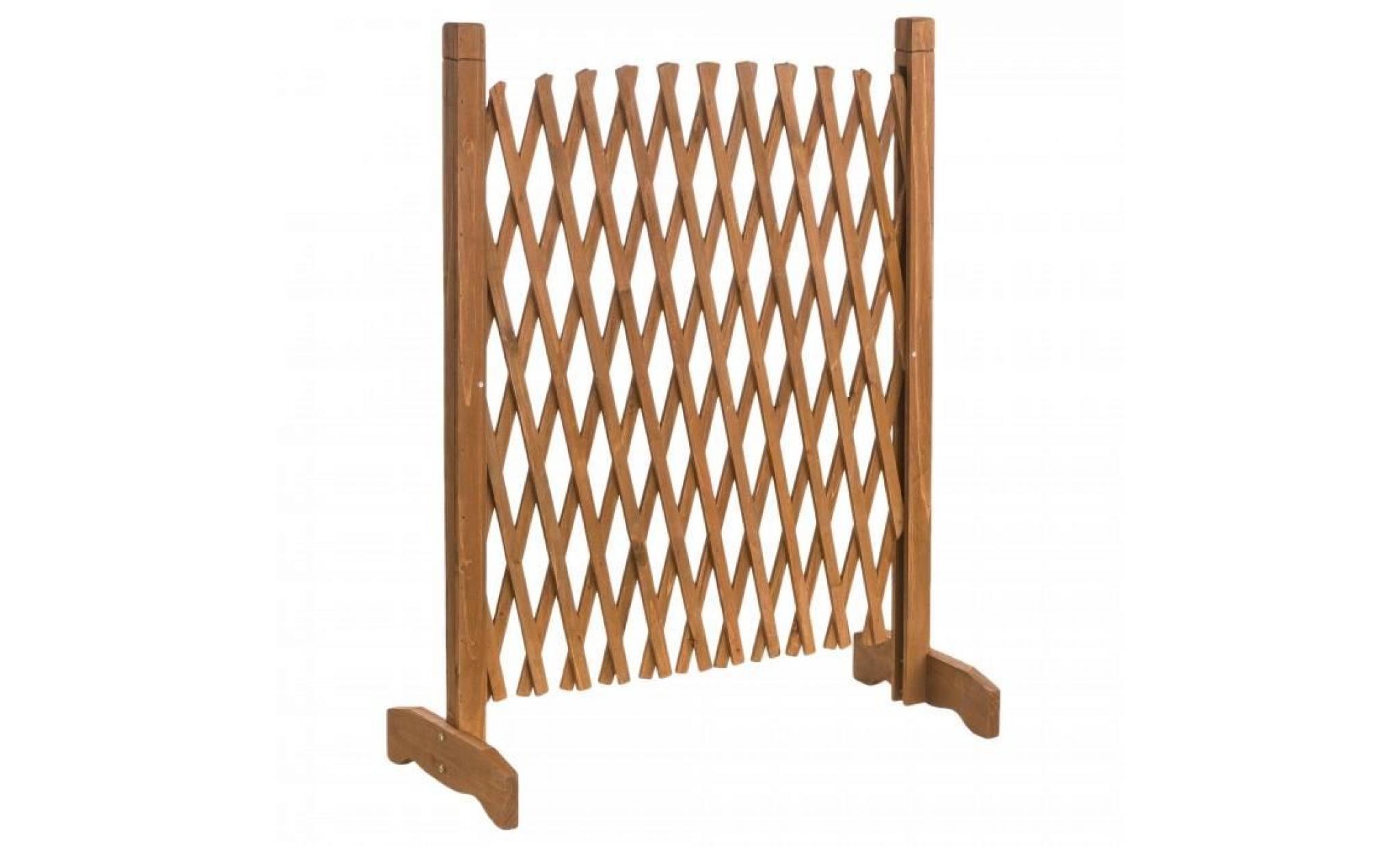 barriere extensible en bois. matiere : bois brut. simple a positionne. larges pieds. dimensions : 150 x 90 x 30 cm.