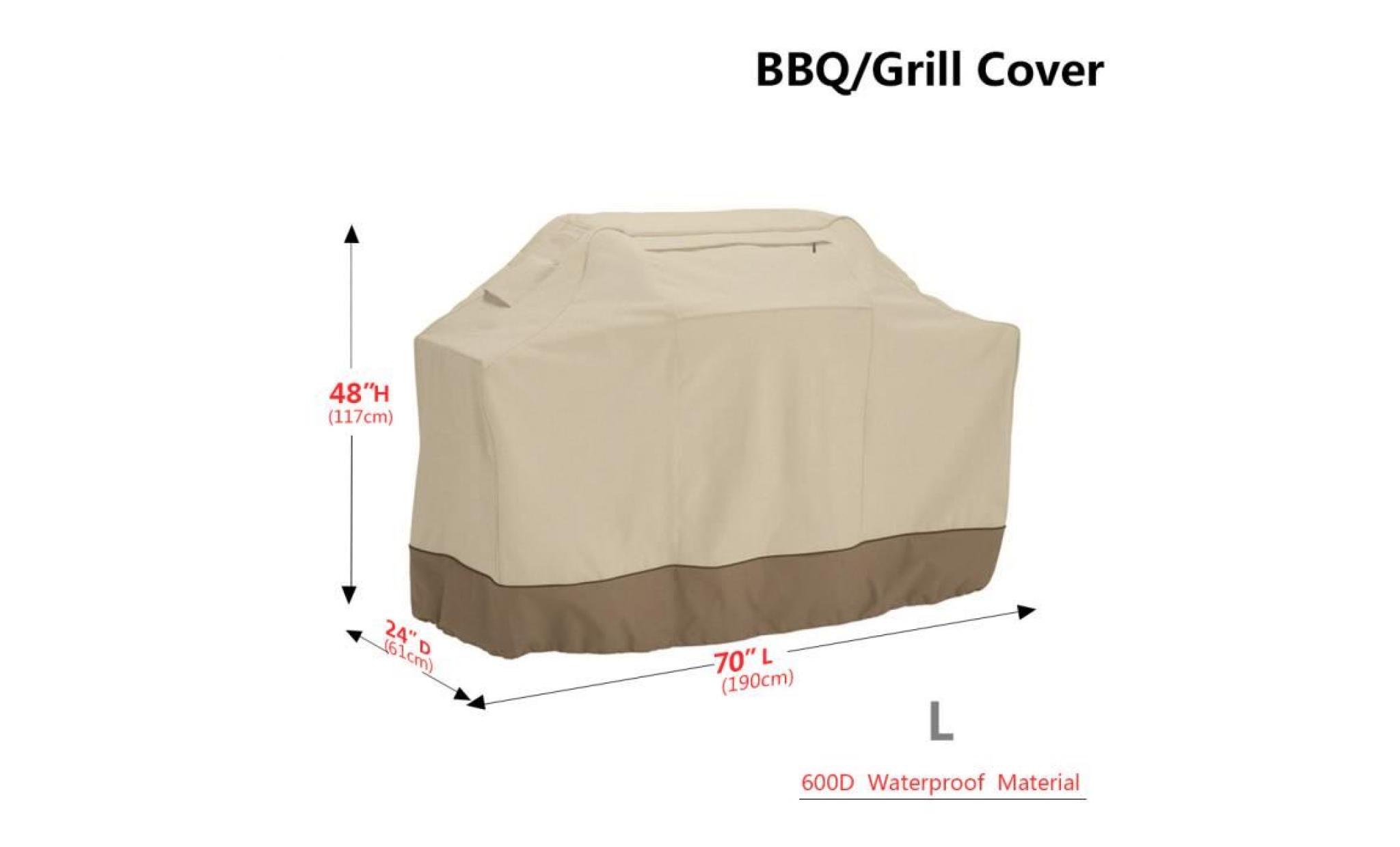 beige 600d impeméable housse bâche couverture bbq barbecue extérieur protecteur de four 70*24*48 pouce