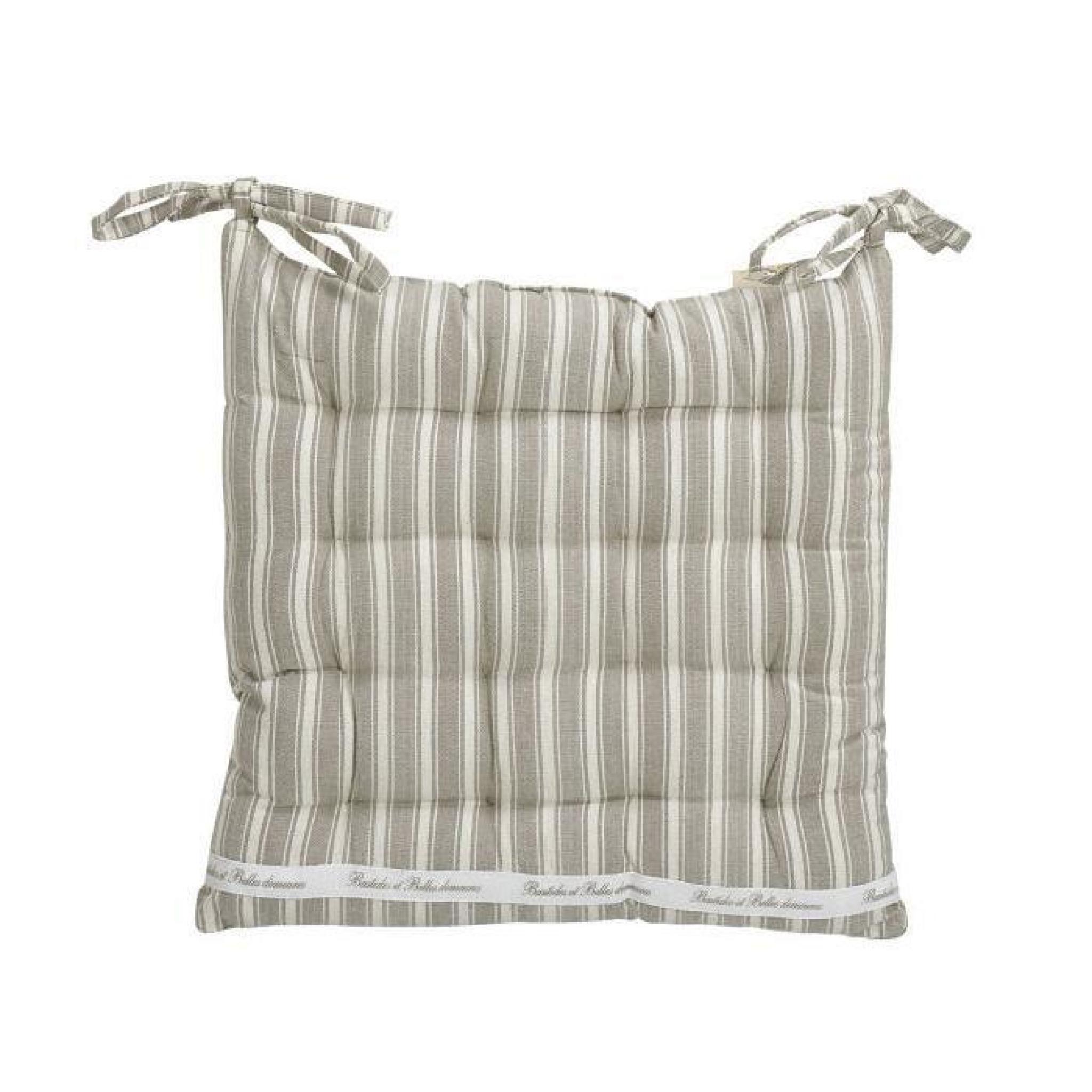 Belle Galette de chaises rayée gris et écru en coton 40x40cm - Gris