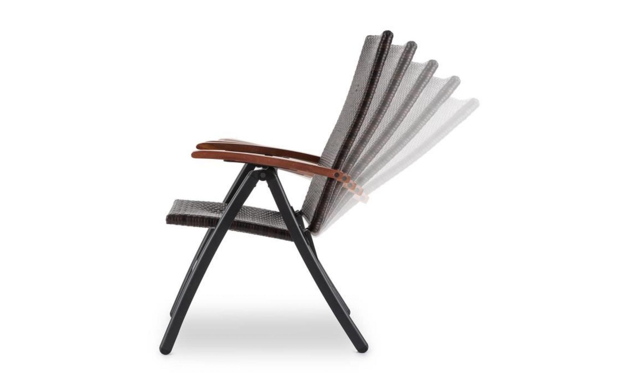 blumfeldt korsika chaise pliable avec accoudoirs 58,5x103x75 cm rotin aluminium pas cher