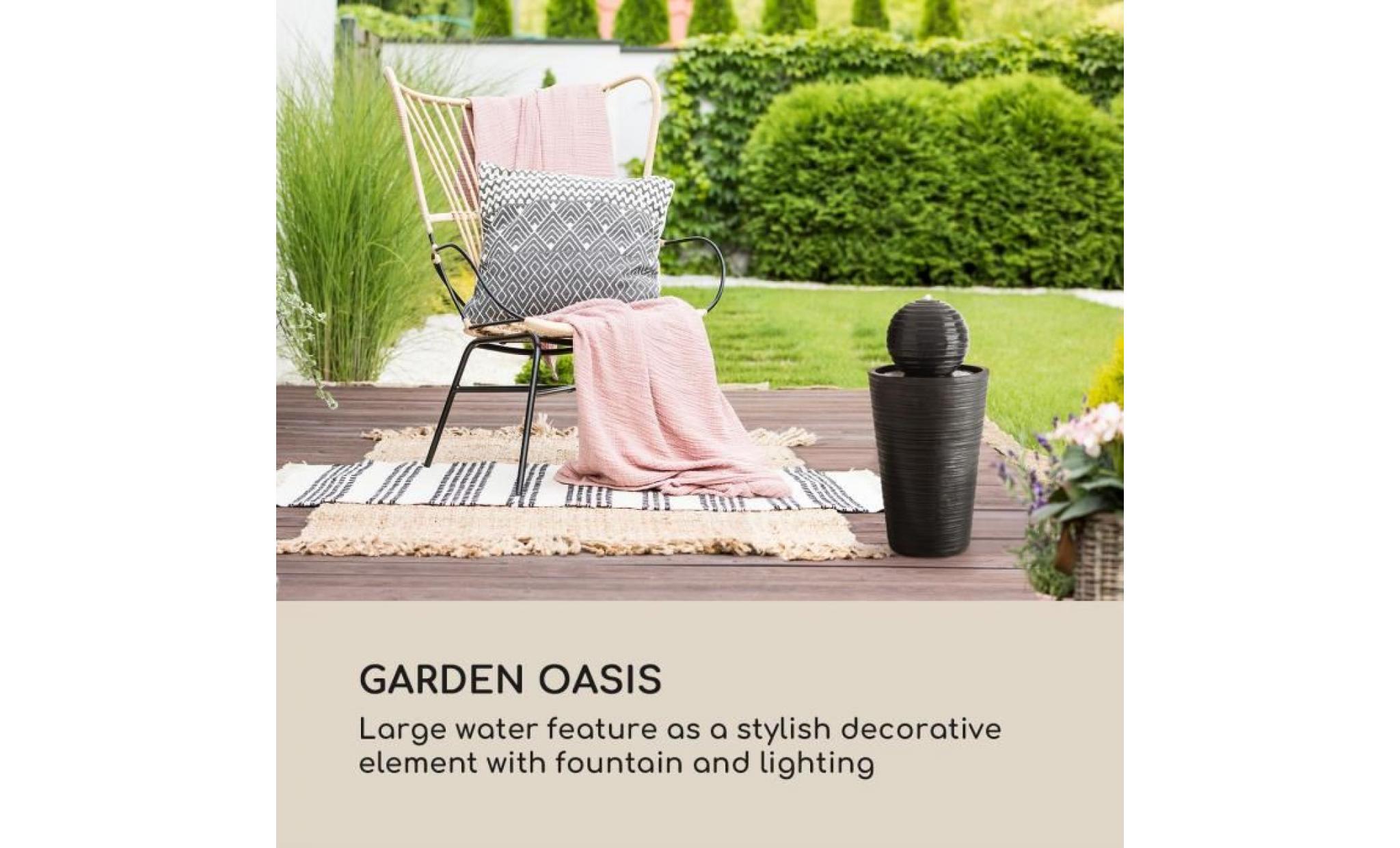 blumfeldt liquitorre fontaine de jardin avec éclairage led   alimenation solaire ou sur batterie   en polyrésine pas cher