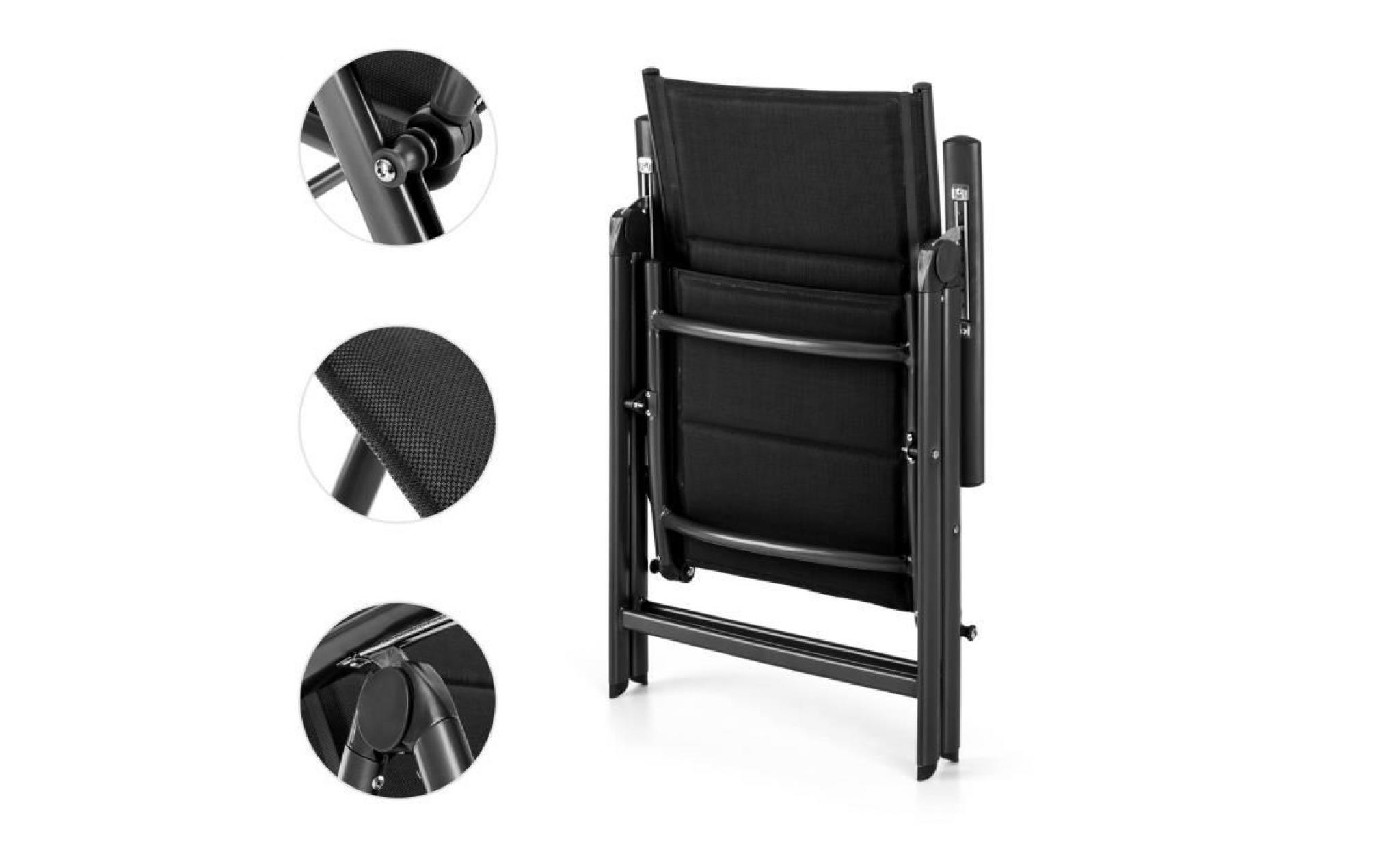Blumfeldt Stylo Royal Black Chaise de jardin Chaise pliante Aluminium noir pas cher