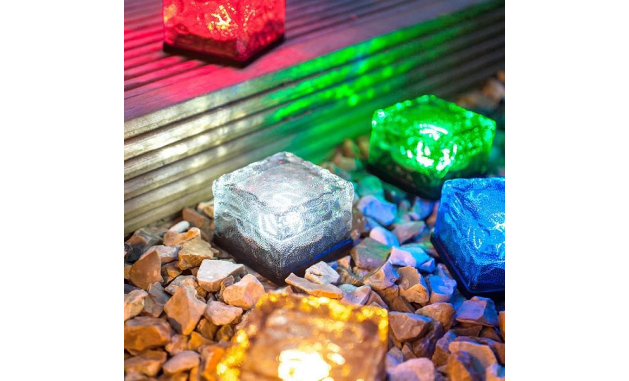 borne solaire solaire imperméable à l'eau led rock light path jardin ice cube brick decor 214 pas cher