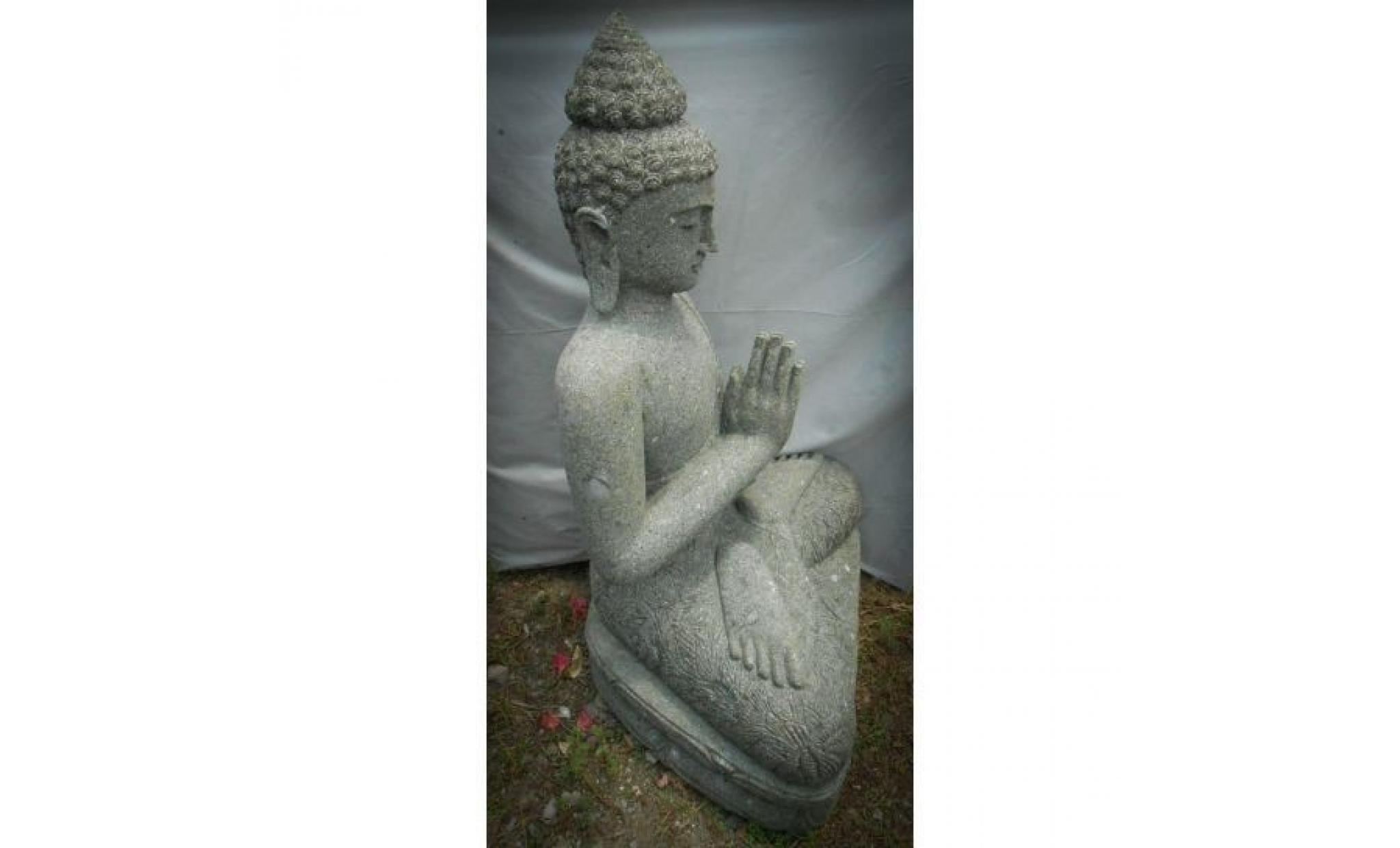 bouddha assis en pierre volcanique de jardin extérieur zen position prière 1m20 pas cher
