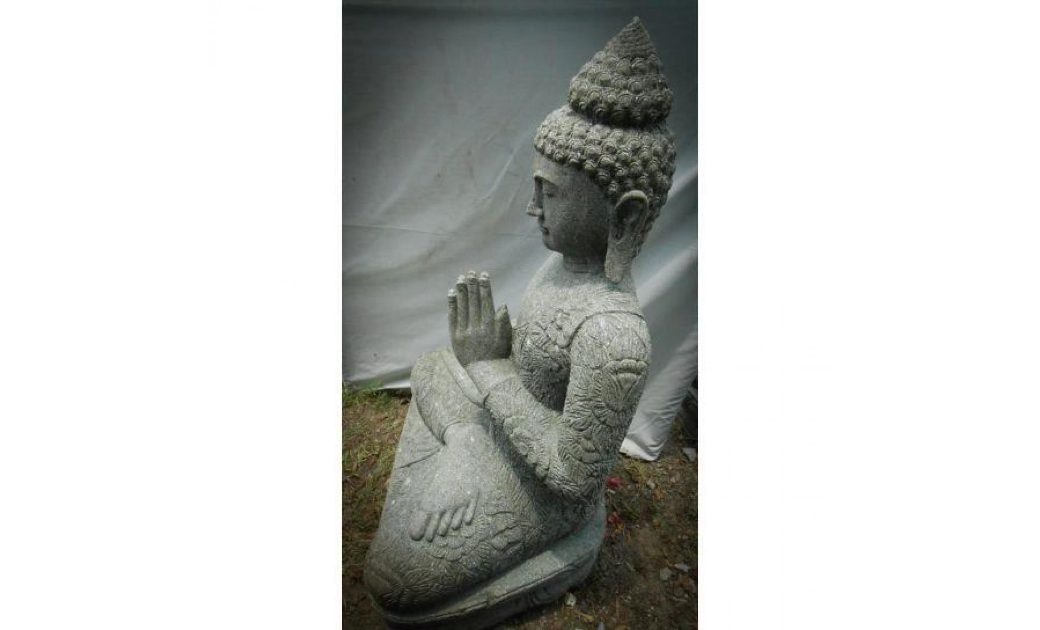 bouddha assis en pierre volcanique de jardin extérieur zen position prière 1m20 pas cher